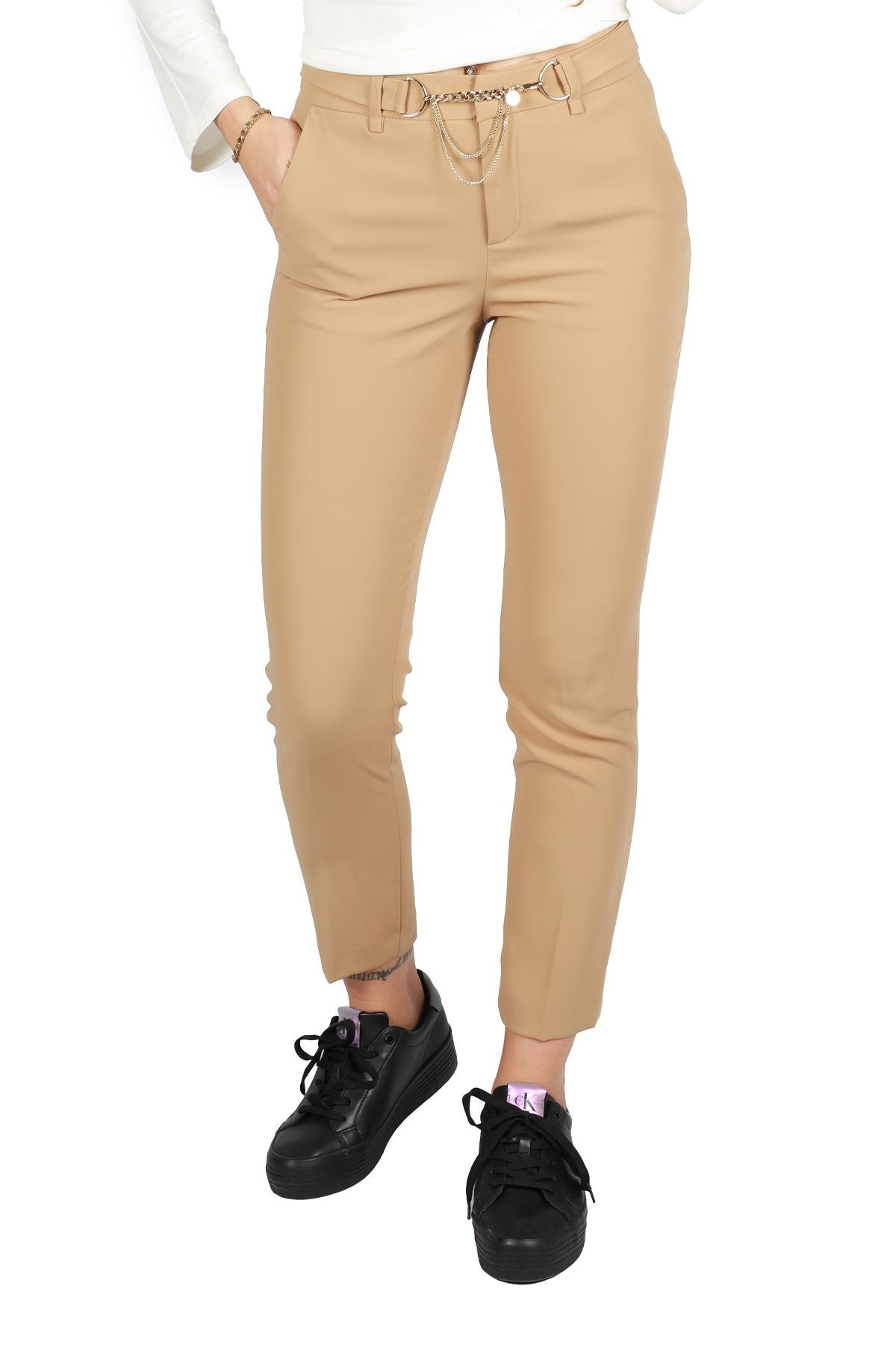 Liu Jo Lıu Jo Kadın Yüksek Belli Pamuk Karışımlı Günlük Kullanım Camel Pantolon WF3091T7982-71320