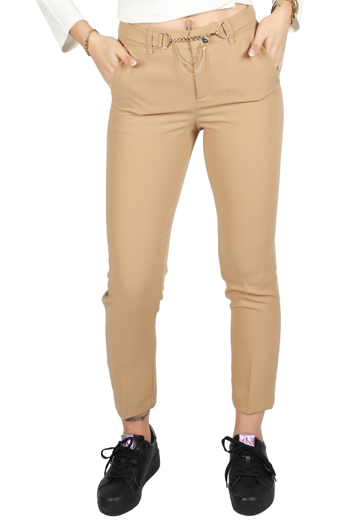 Liu Jo Lıu Jo Kadın Yüksek Belli Pamuk Karışımlı Günlük Kullanım Camel Pantolon WF3091T7982-71320