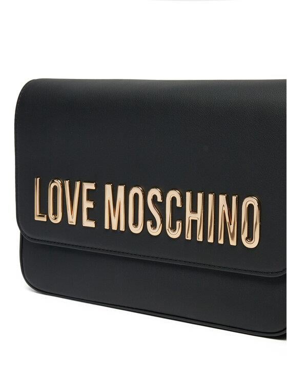 Love Moschino Love Moschino Kadın Deri Üzeri Logo Desenli Fermuar Kapamalı İç bölmeli Siyah Omuz Çantası JC4023PP1MKD0-000