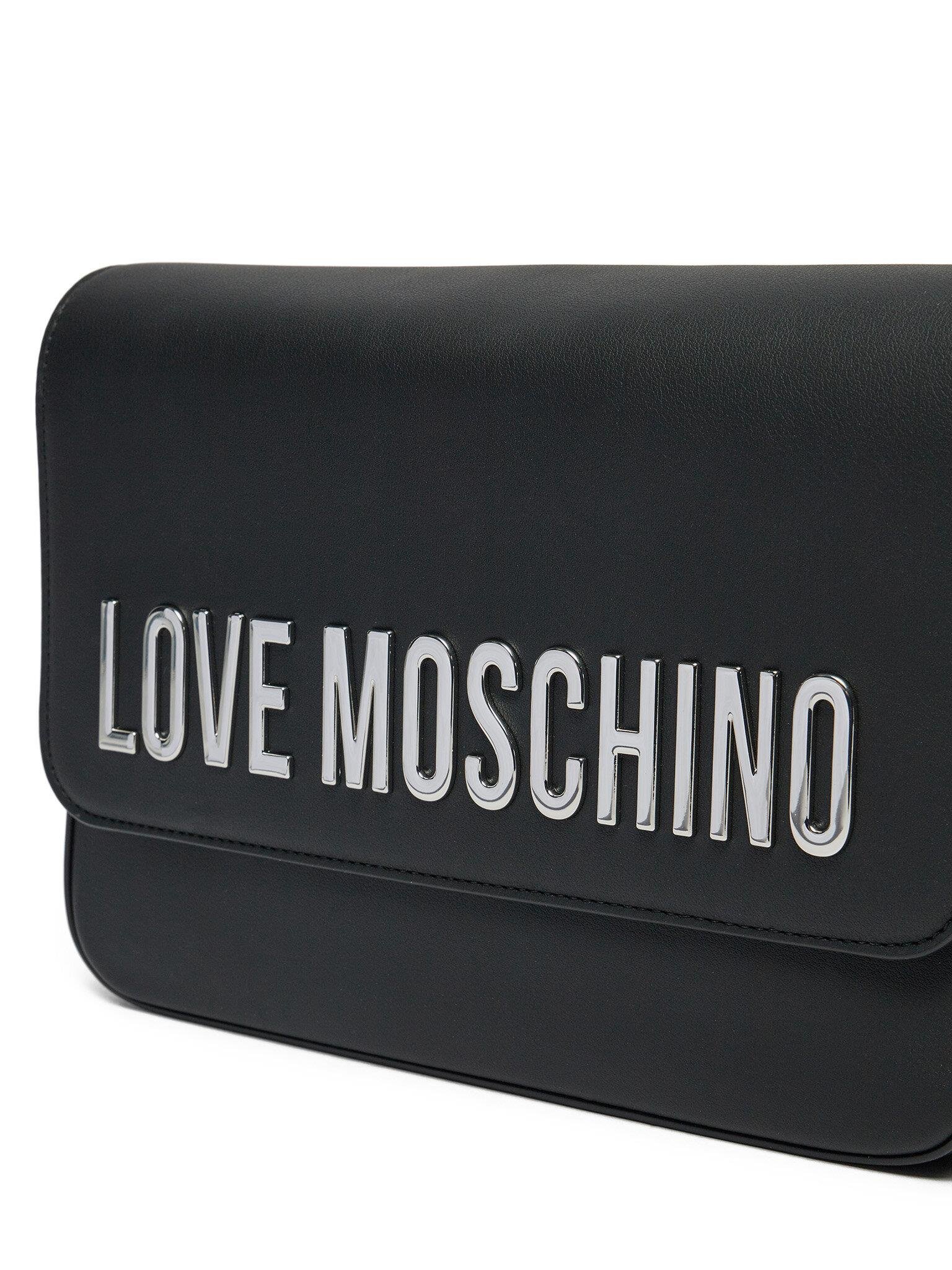 Love Moschino Love Moschino Kadın Deri Üzeri Logo Desenli Fermuar Kapamalı İç bölmeli Siyah1 Omuz Çantası JC4023PP1MKD0-00B