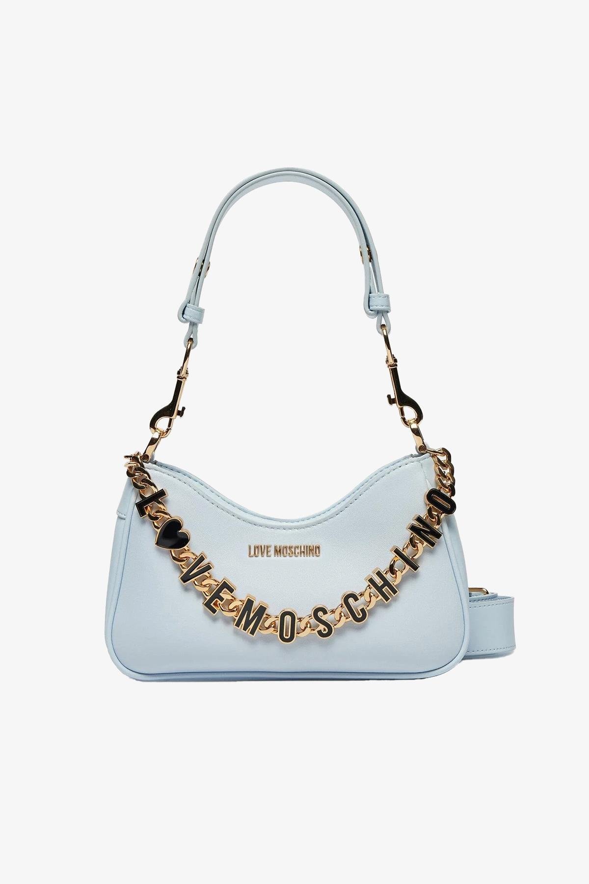Love Moschino Love Moschino Kadın Deri Logo ve Zincir Detaylı Mavi Omuz Çantası JC4070PP1ML13-71A