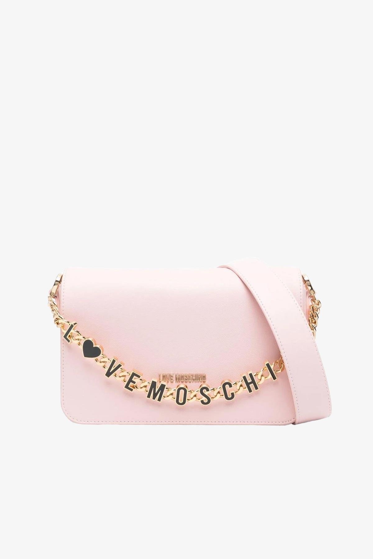 Love Moschino Love Moschino Kadın Gold Marka Logolu Zincir Askılı İçi Fermuar Bölmeli Manyetik Kapamalı Pembe Omuz Çantası JC4071PP1ML13-60A