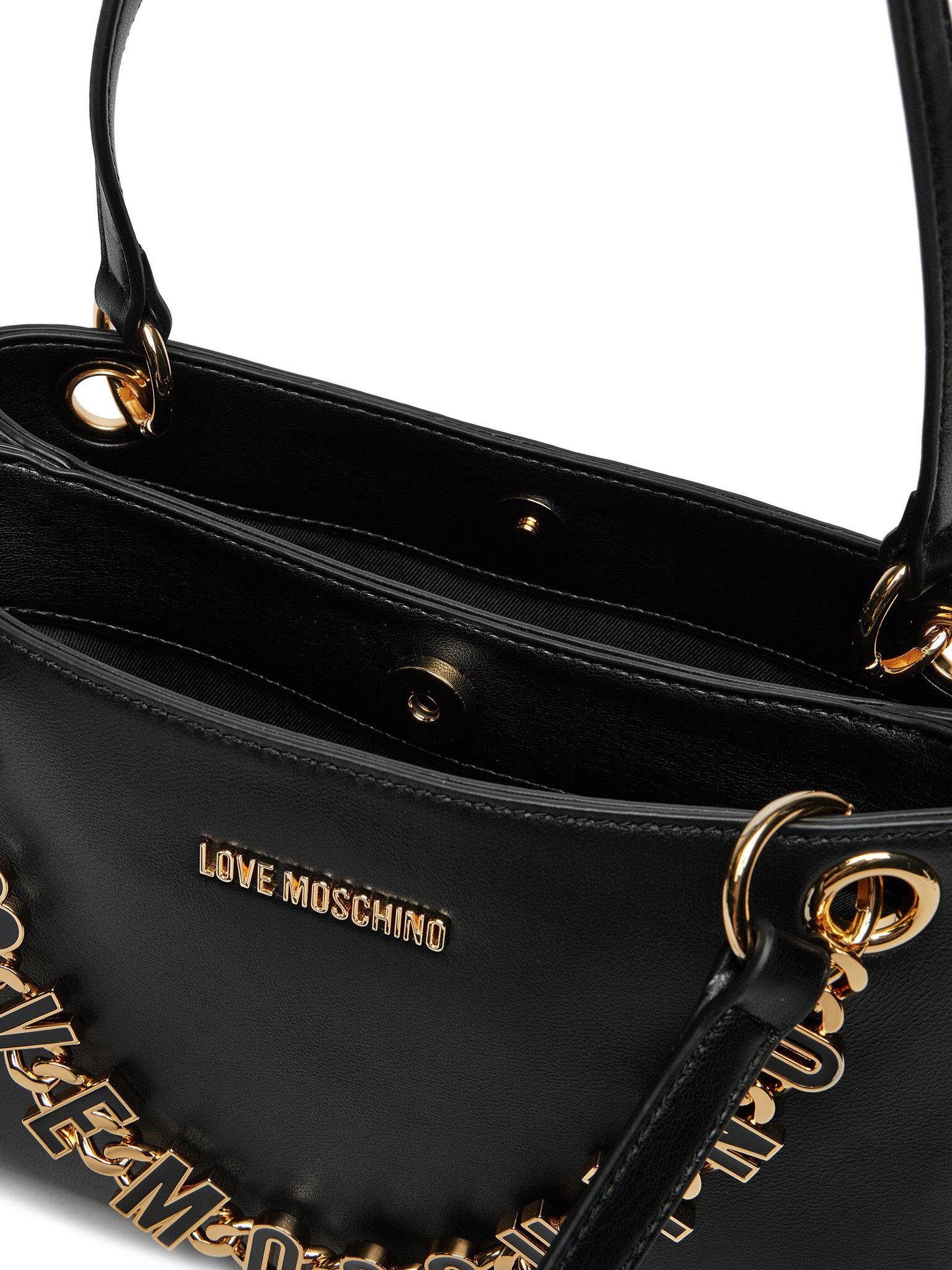 Love Moschino Love Moschino Kadın Marka Yazısı İle Süslü Zincir Detayı Deri İki Bölmeli Siyah Omuz Çantası JC4073PP1ML13-00A