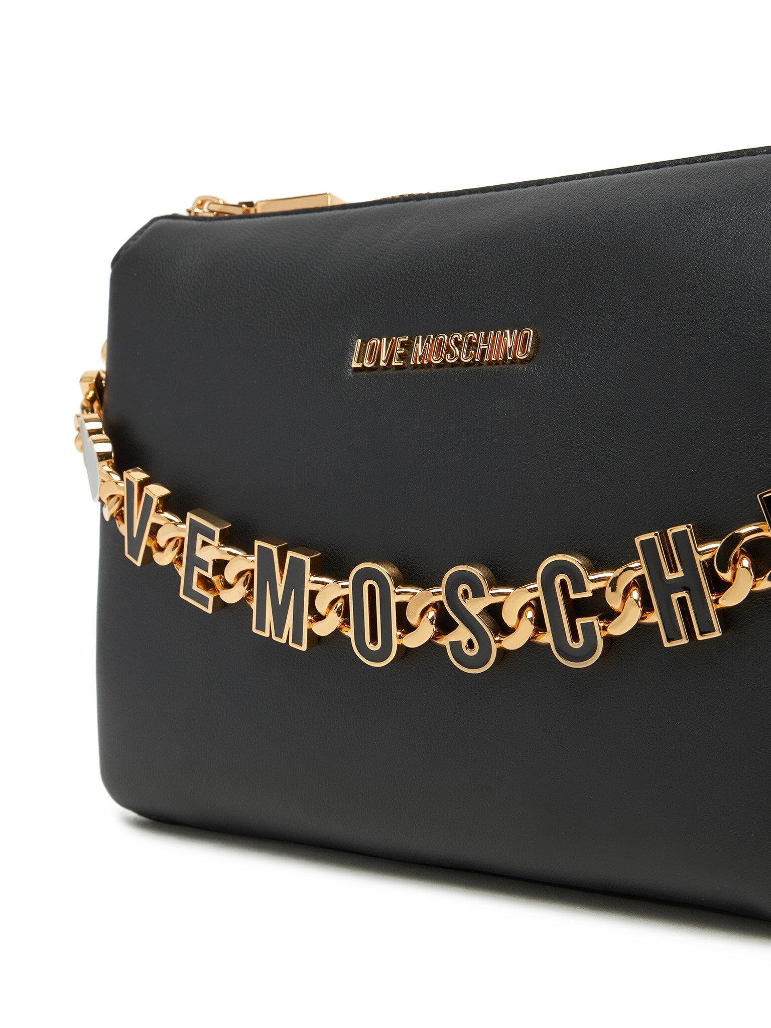 Love Moschino Love Moschino Kadın Marka Yazısı İle Süslü Zincir Detayı Deri İki Bölmeli Siyah Omuz Çantası JC4072PP1ML13-00A