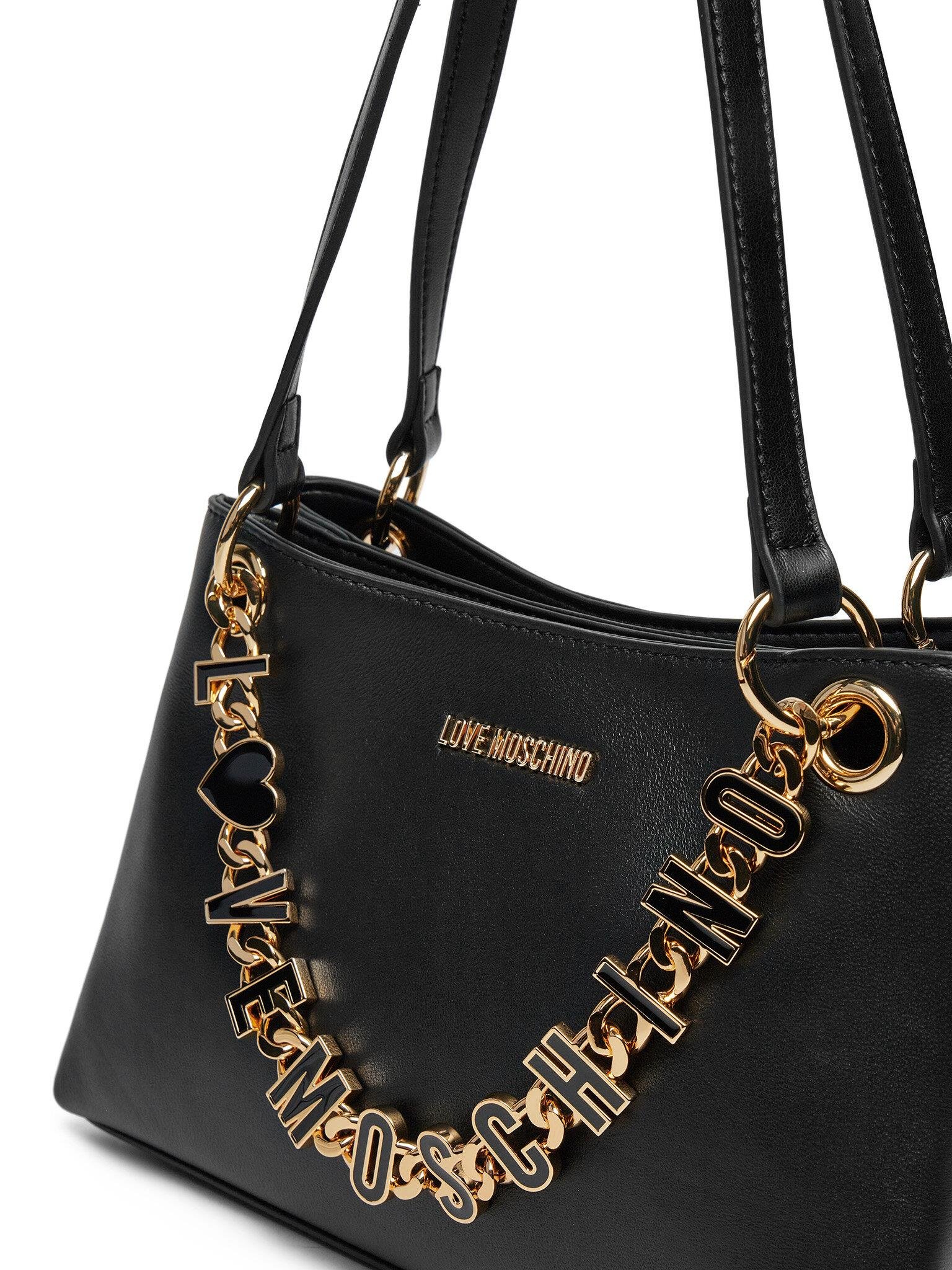 Love Moschino Love Moschino Kadın Marka Yazısı İle Süslü Zincir Detayı Deri İki Bölmeli Siyah Omuz Çantası JC4073PP1ML13-00A