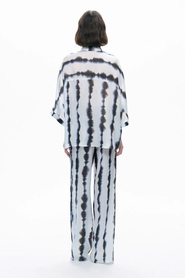 Nocturne Nocturne Kadın Gömlek Yaka Desenli Düğme Kapama Uzun Kol Rahat Kesim Beyaz Gömlek N25YN25206-VARYANT