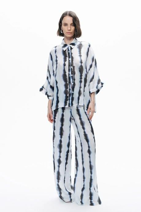 Nocturne Nocturne Kadın Gömlek Yaka Desenli Düğme Kapama Uzun Kol Rahat Kesim Beyaz Gömlek N25YN25206-VARYANT