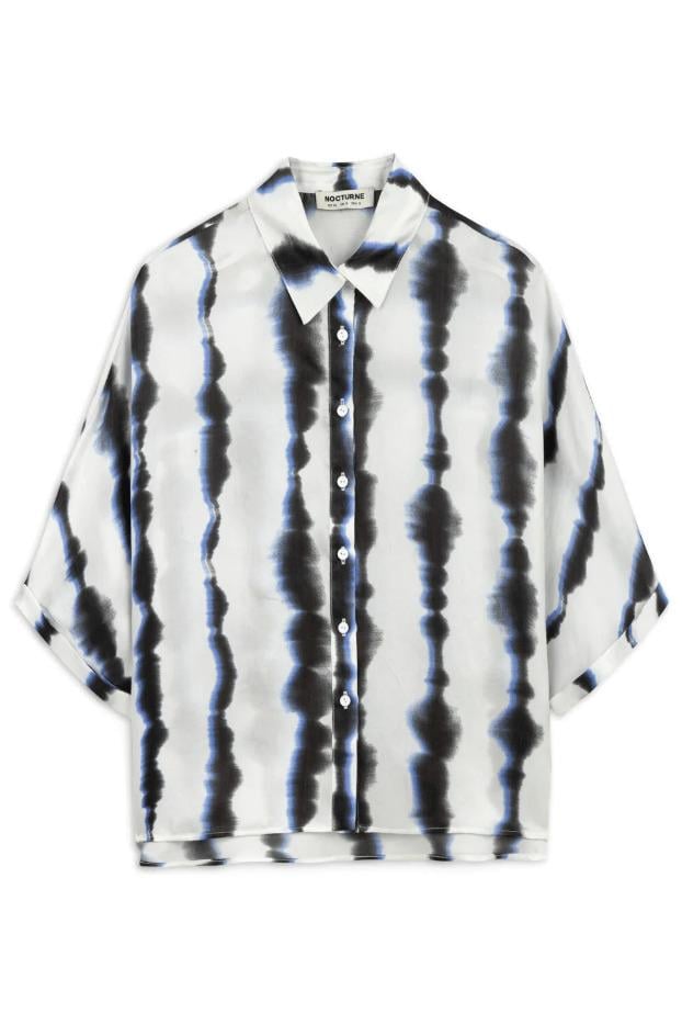 Nocturne Nocturne Kadın Gömlek Yaka Desenli Düğme Kapama Uzun Kol Rahat Kesim Beyaz Gömlek N25YN25206-VARYANT