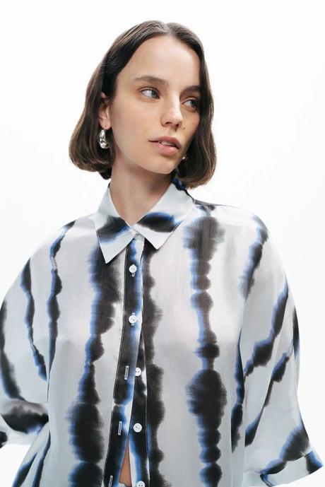 Nocturne Nocturne Kadın Gömlek Yaka Desenli Düğme Kapama Uzun Kol Rahat Kesim Beyaz Gömlek N25YN25206-VARYANT