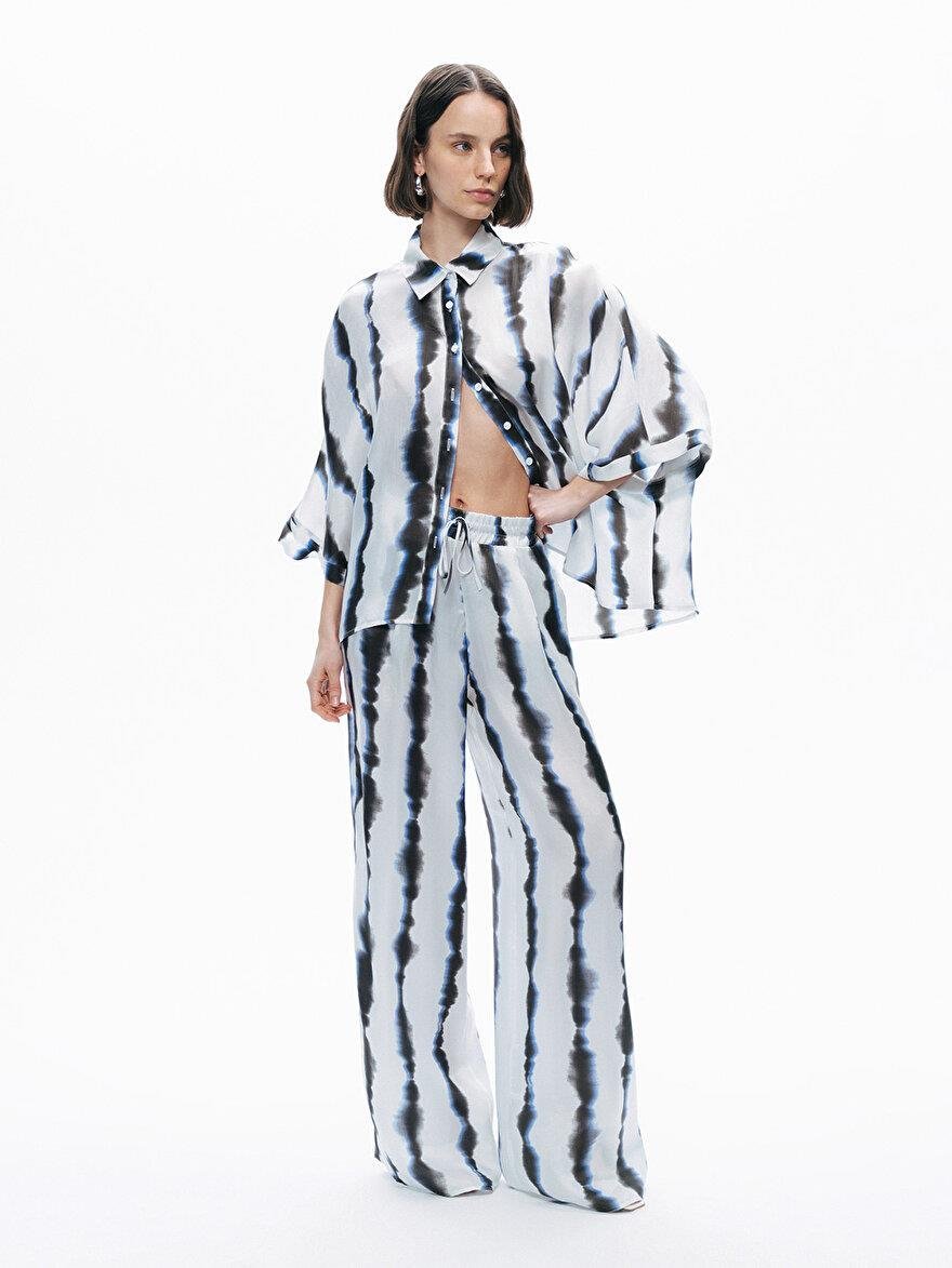 Nocturne Nocturne Kadın Yüksek Bel Desenli Uzun Bel Bağlamalı Rahat Kesim Çok Renkli Pantolon N25YN3347-VARYANT