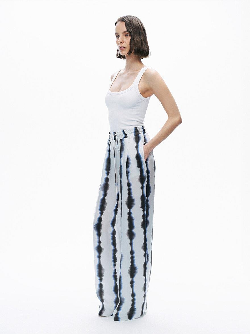 Nocturne Nocturne Kadın Yüksek Bel Desenli Uzun Bel Bağlamalı Rahat Kesim Çok Renkli Pantolon N25YN3347-VARYANT