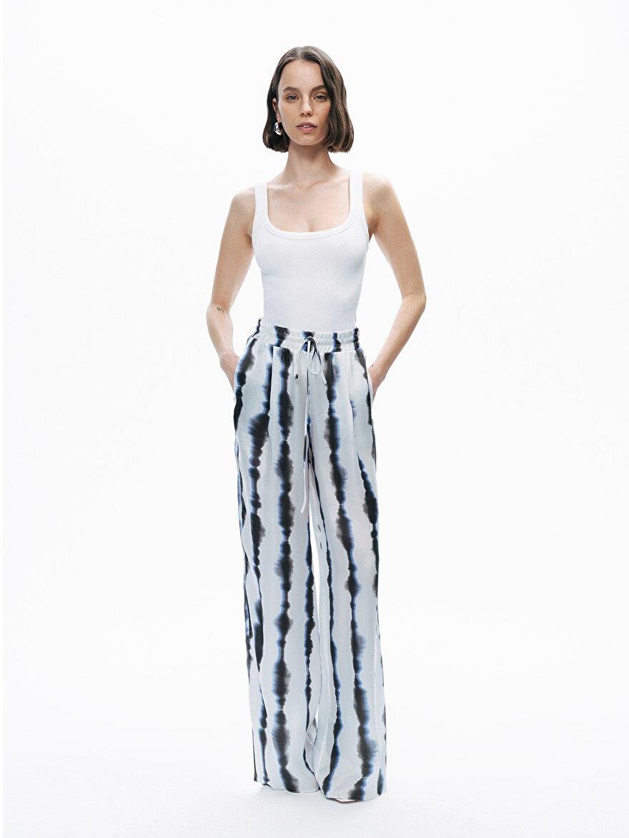 Nocturne Nocturne Kadın Yüksek Bel Desenli Uzun Bel Bağlamalı Rahat Kesim Çok Renkli Pantolon N25YN3347-VARYANT