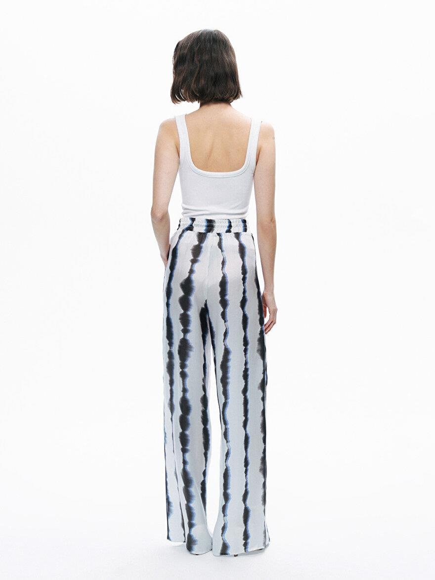 Nocturne Nocturne Kadın Yüksek Bel Desenli Uzun Bel Bağlamalı Rahat Kesim Çok Renkli Pantolon N25YN3347-VARYANT