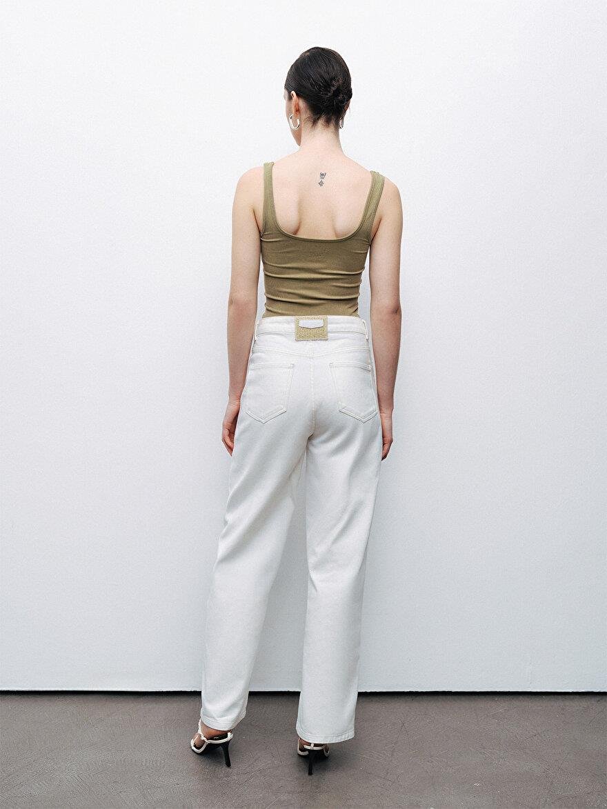 Nocturune Nocturune Kadın Dokuma Kumaş Dar Kesim Crop Haki Atlet N25YD15202-HAKİ