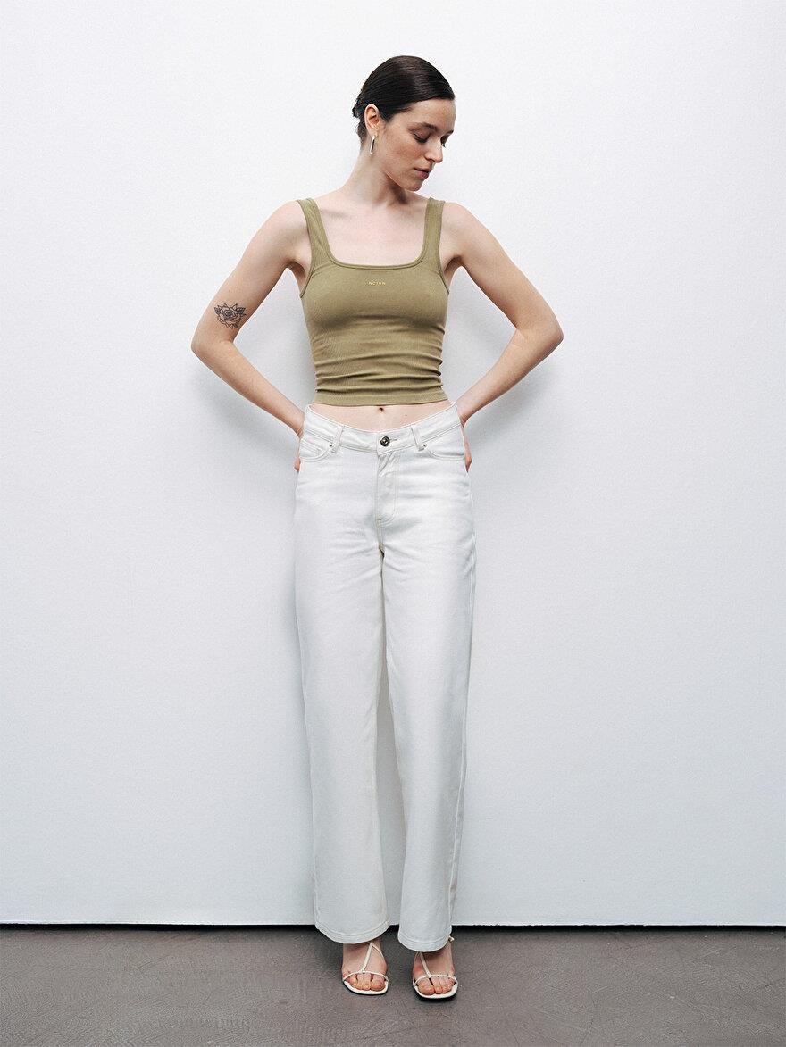 Nocturune Nocturune Kadın Dokuma Kumaş Dar Kesim Crop Haki Atlet N25YD15202-HAKİ