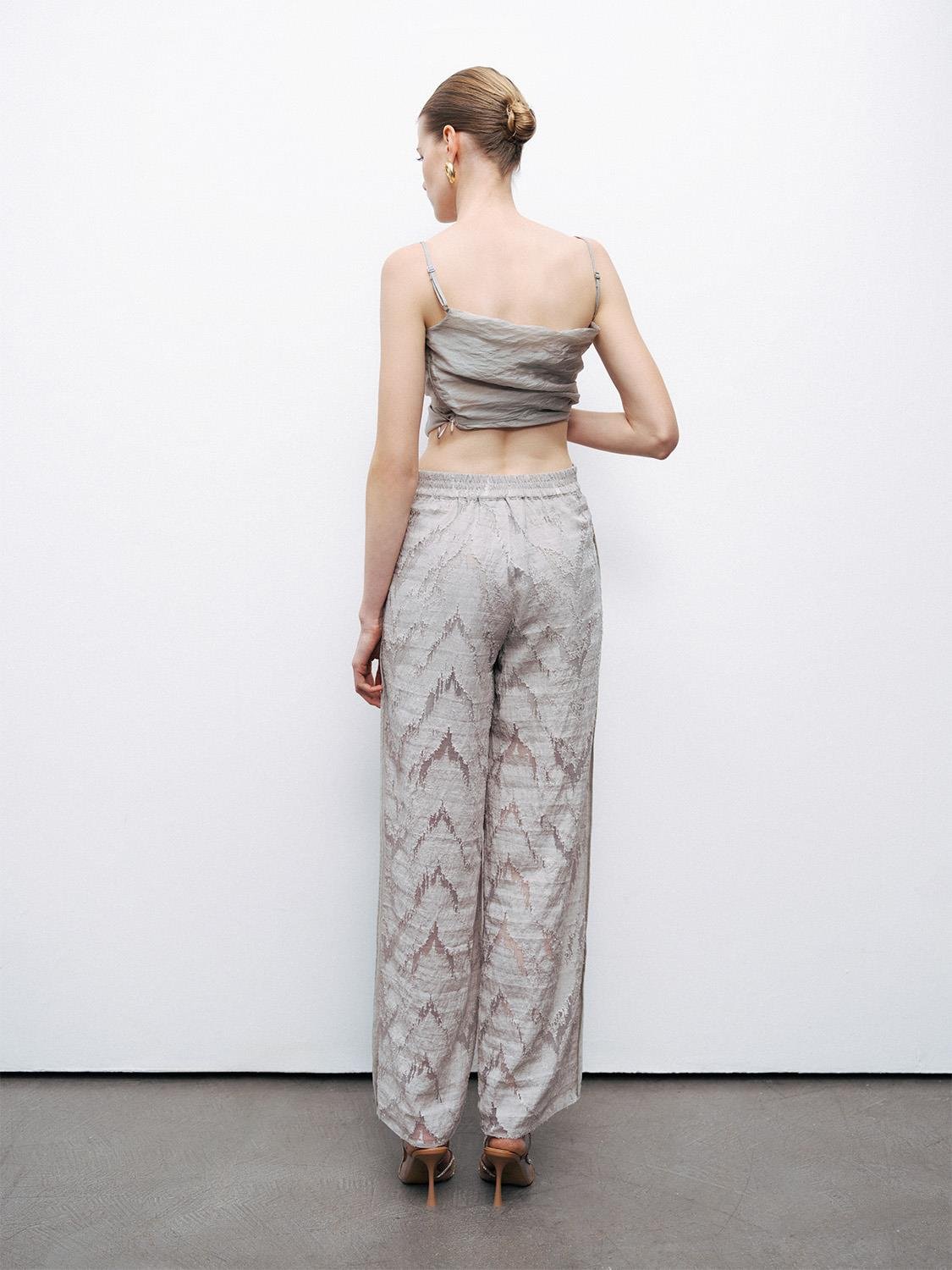 Nocturune Nocturune Kadın Lastikli Bel Transparan Uzun Boy İç Astarlı Gri Pantolon N25YN3366-GRİ