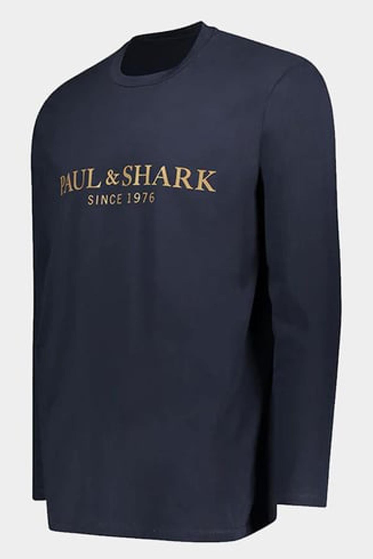 Paul Shark Paul Shark Erkek %100 Pamuklu Basic Uzun Kollu Sıfır Yaka Marka Logolu Lacivert1 T-Shirt 11311630-130