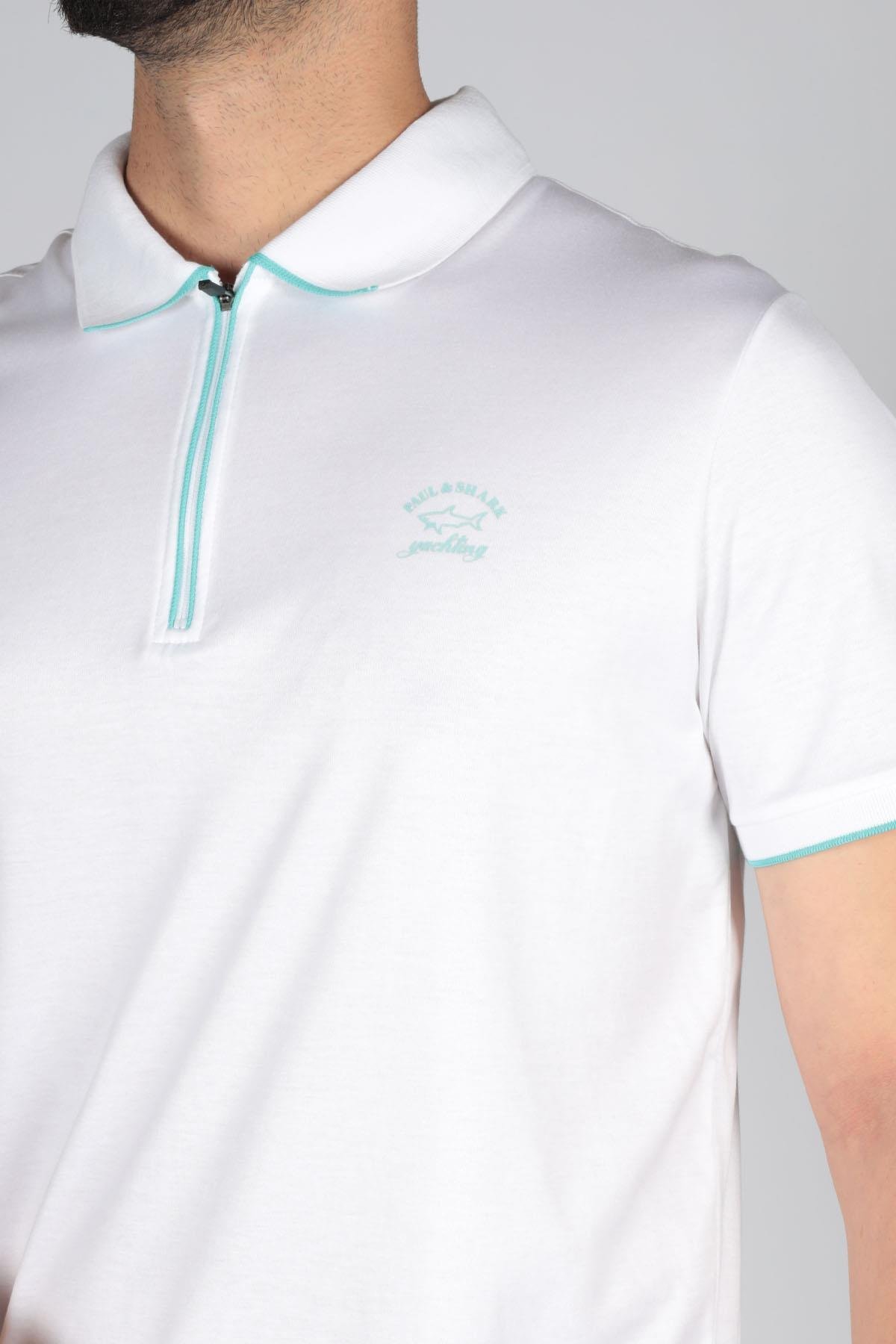 Paul Shark Paul Shark Erkek Basic Kısa Kollu Logo Nakışlı Beyaz Polo Yaka T-Shirt 23411287-010