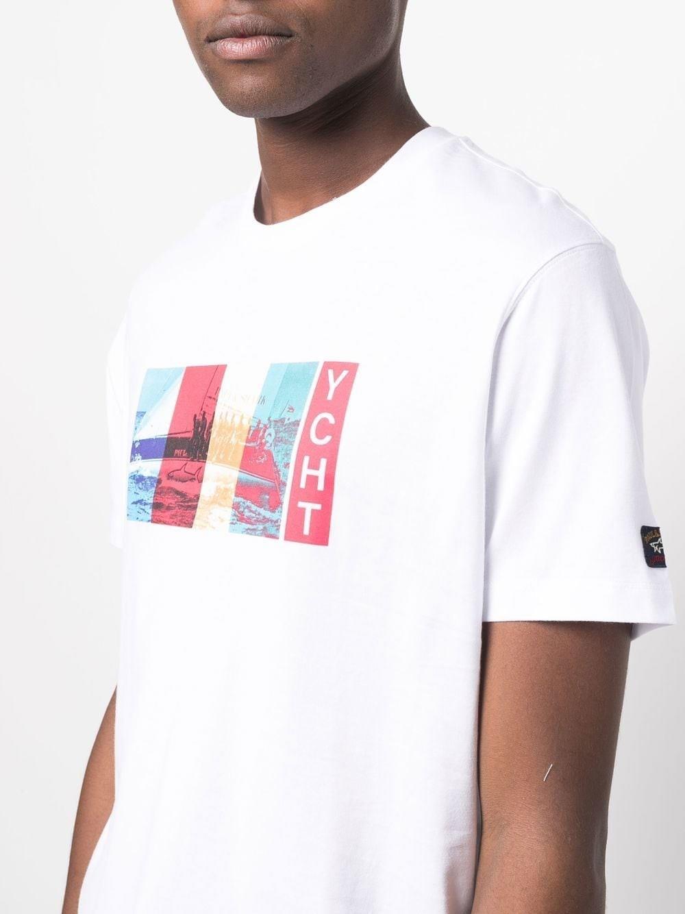Paul Shark Paul Shark Erkek Baskılı Regular Fit Pamuklu Beyaz T-Shirt 22411026-010