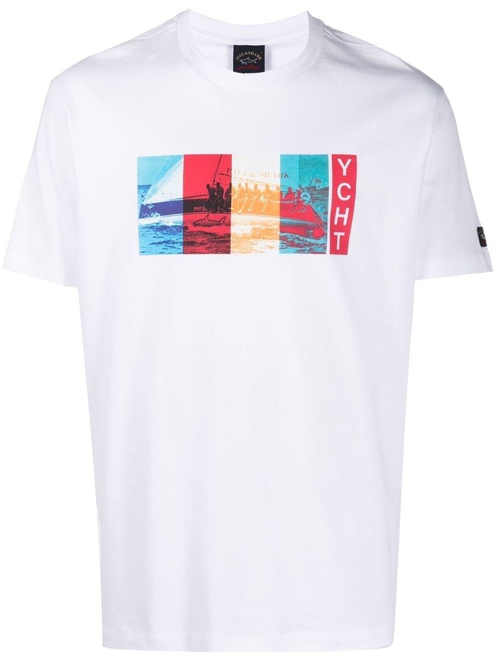 Paul Shark Paul Shark Erkek Baskılı Regular Fit Pamuklu Beyaz T-Shirt 22411026-010