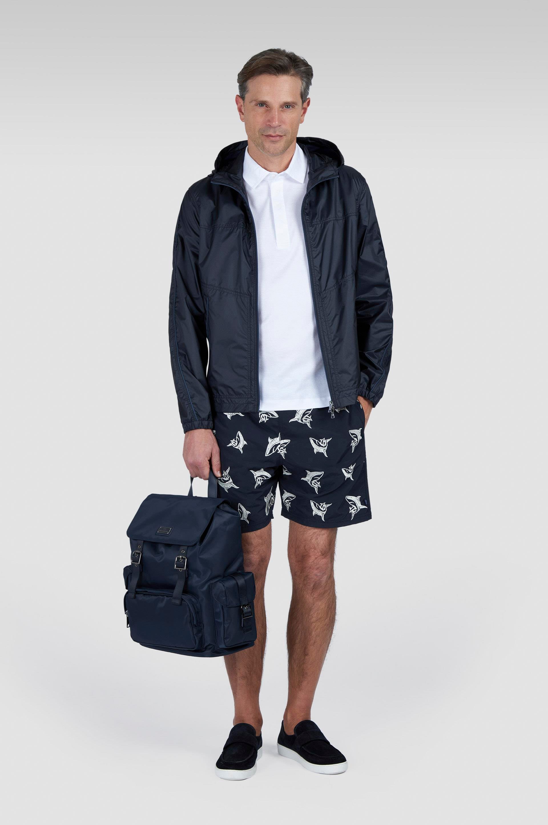 Paul Shark Paul Shark Erkek Beli Lastikli Shark Desenli Lacivert-Beyaz Deniz Şortu 25415055A-D13