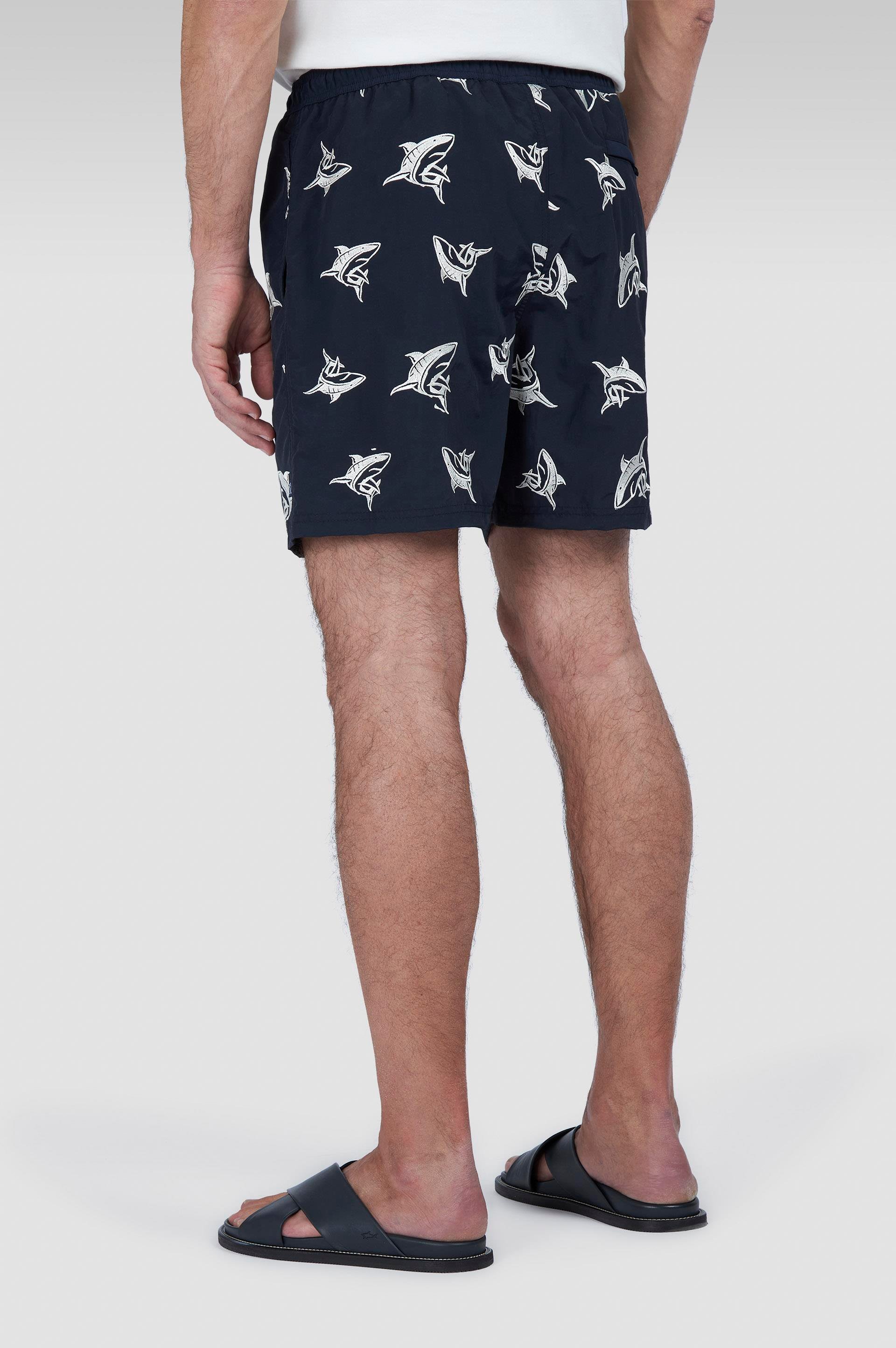 Paul Shark Paul Shark Erkek Beli Lastikli Shark Desenli Lacivert-Beyaz Deniz Şortu 25415055A-D13