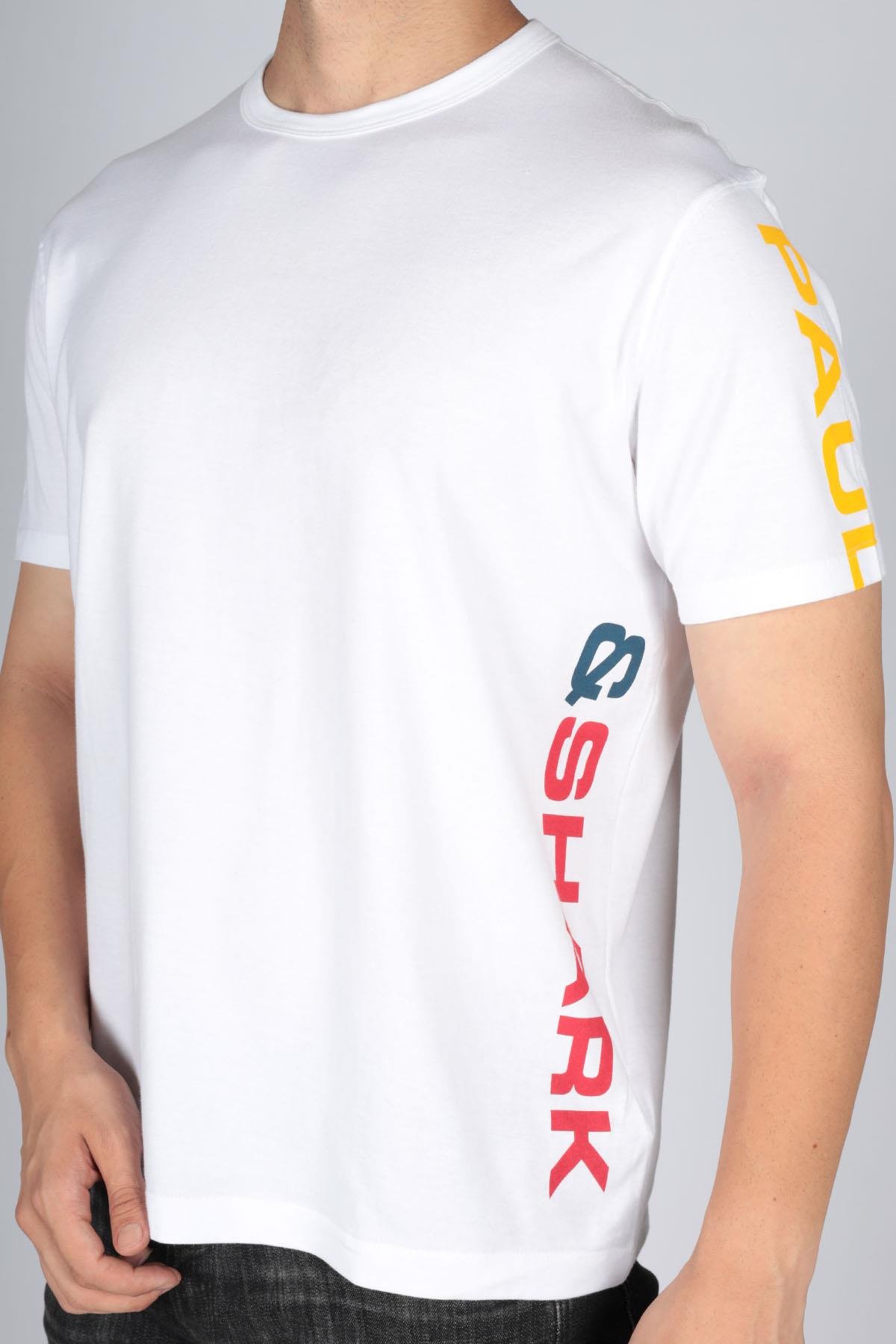 Paul Shark Paul Shark Erkek Bisiklet Yaka Baskılı Rahat Beyaz T-Shirt 23411009-010