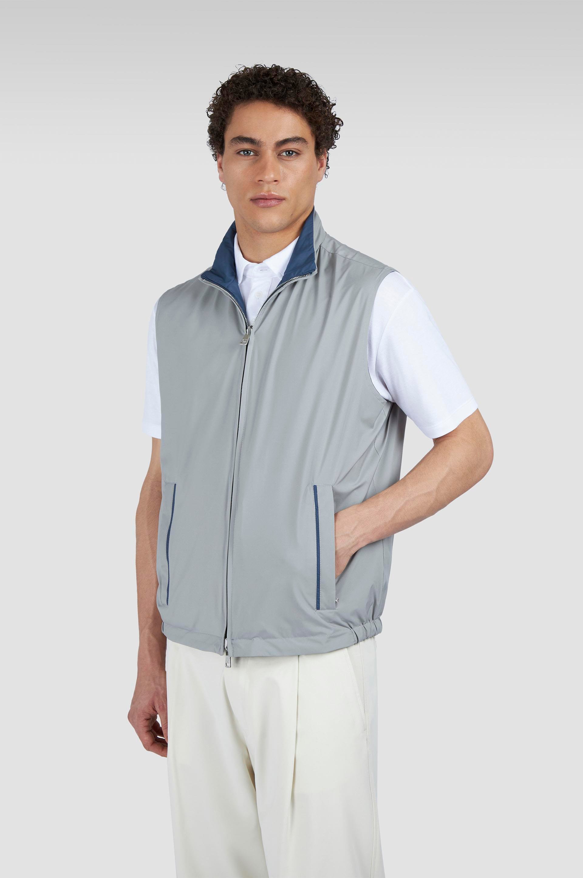 Paul Shark Paul Shark Erkek Çift Taraflı Rüzgara Dayanıklı Su Geçirmeyen Dik Yaka Kolsuz Gri Yelek 25412614-325