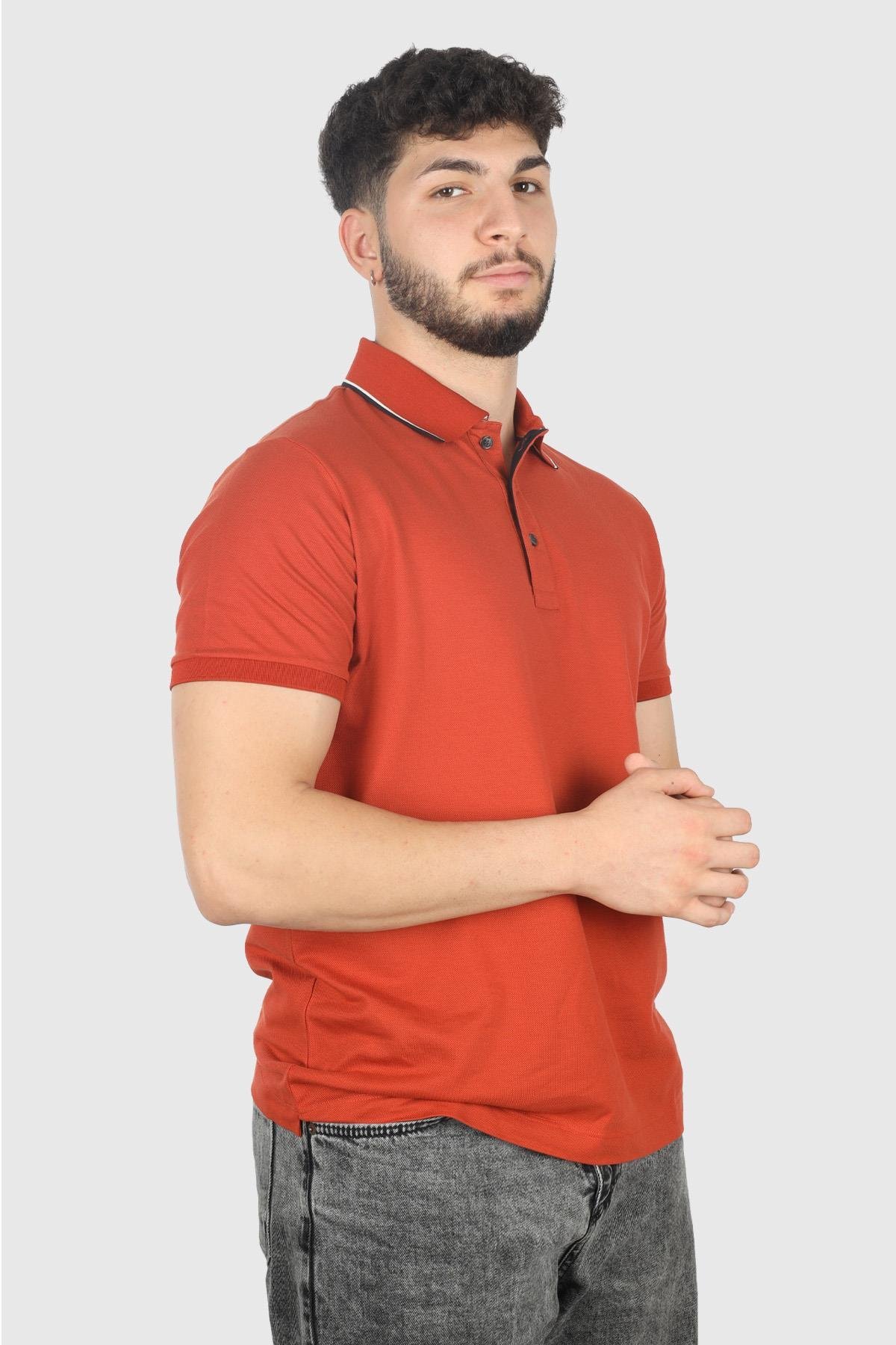 Paul Shark Paul Shark Erkek Dokuma Polo Yaka Kısa Kol Günlük Turuncu Polo Yaka T-Shirt 14311715-972