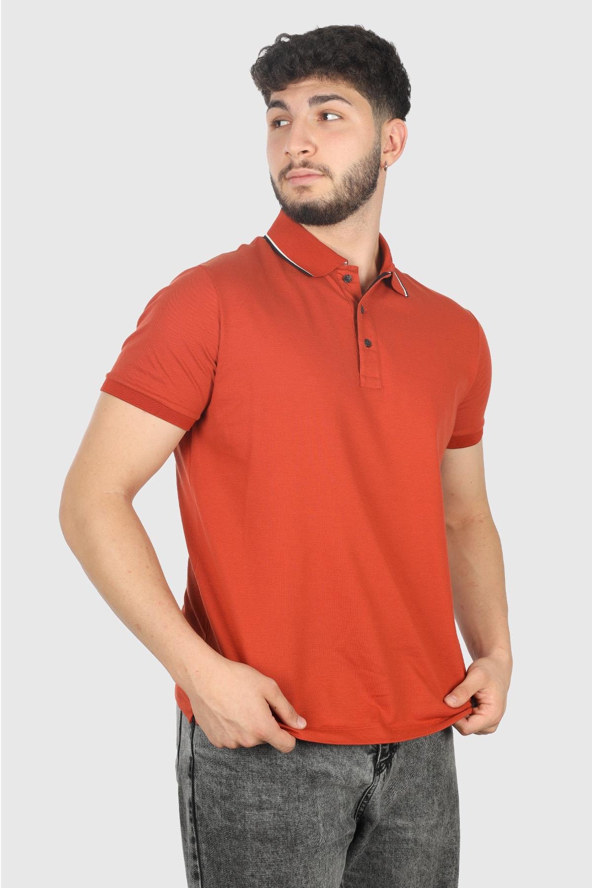 Paul Shark Paul Shark Erkek Dokuma Polo Yaka Kısa Kol Günlük Turuncu Polo Yaka T-Shirt 14311715-972