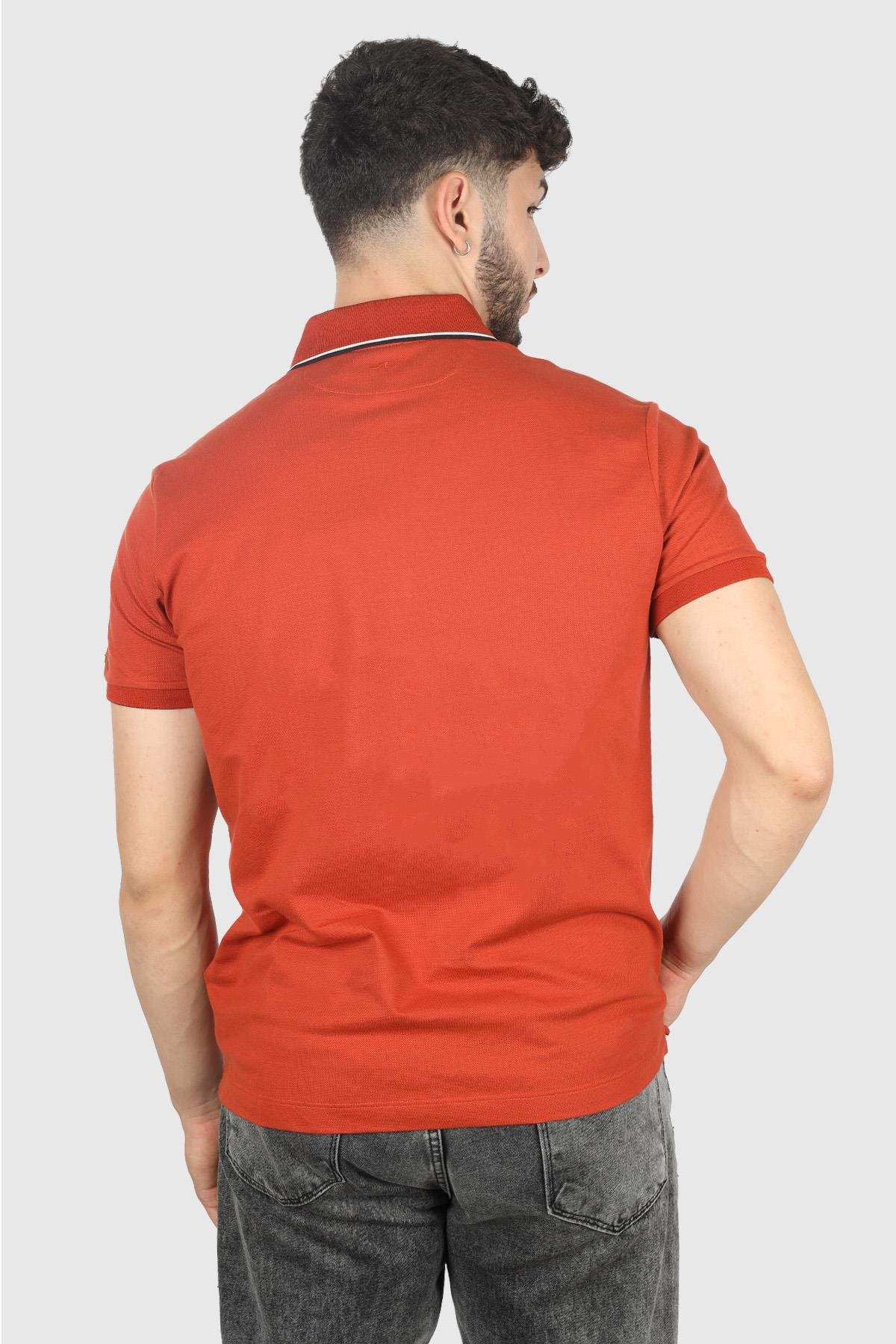 Paul Shark Paul Shark Erkek Dokuma Polo Yaka Kısa Kol Günlük Turuncu Polo Yaka T-Shirt 14311715-972