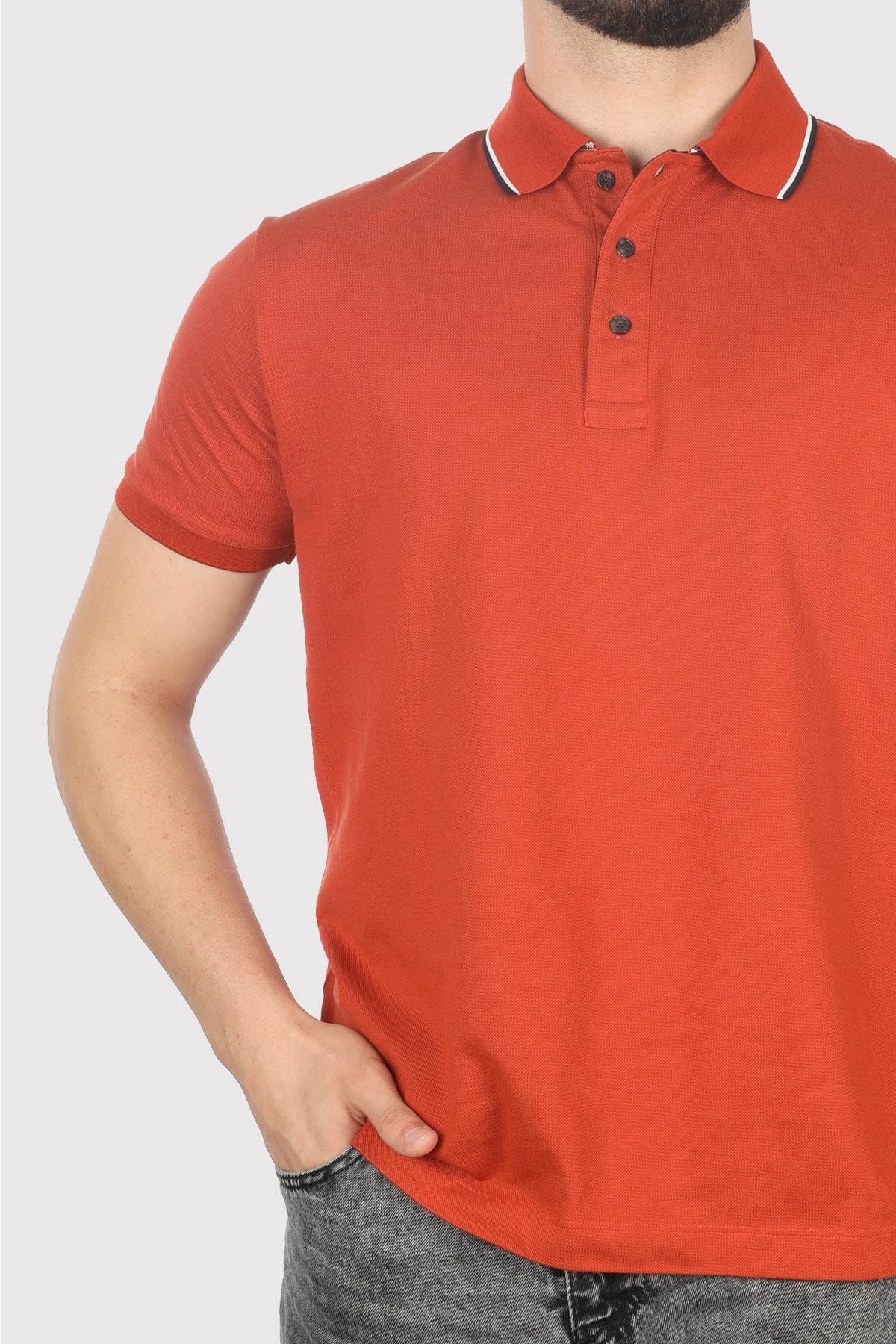 Paul Shark Paul Shark Erkek Dokuma Polo Yaka Kısa Kol Günlük Turuncu Polo Yaka T-Shirt 14311715-972