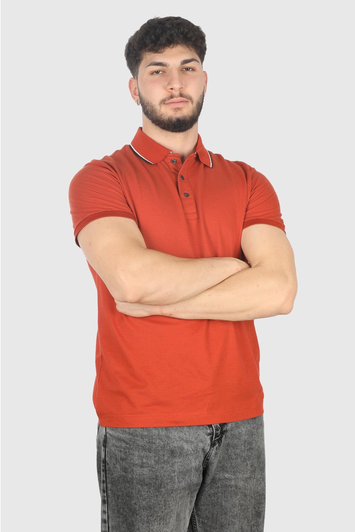 Paul Shark Paul Shark Erkek Dokuma Polo Yaka Kısa Kol Günlük Turuncu Polo Yaka T-Shirt 14311715-972