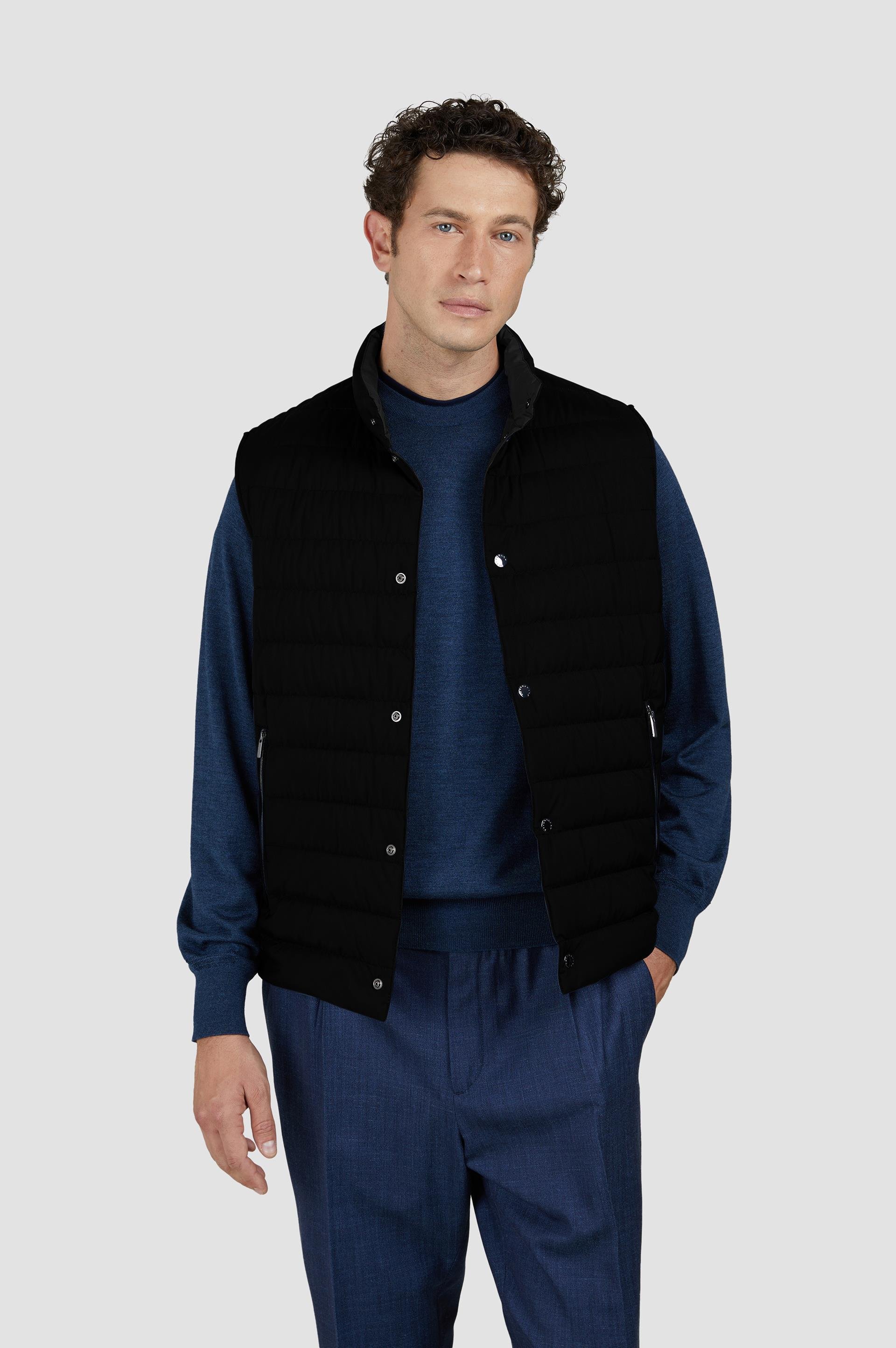 Paul Shark Paul Shark Erkek Kapitoneli Regular Fit Dik Yaka Kolsuz Siyah Yelek 25412630-011