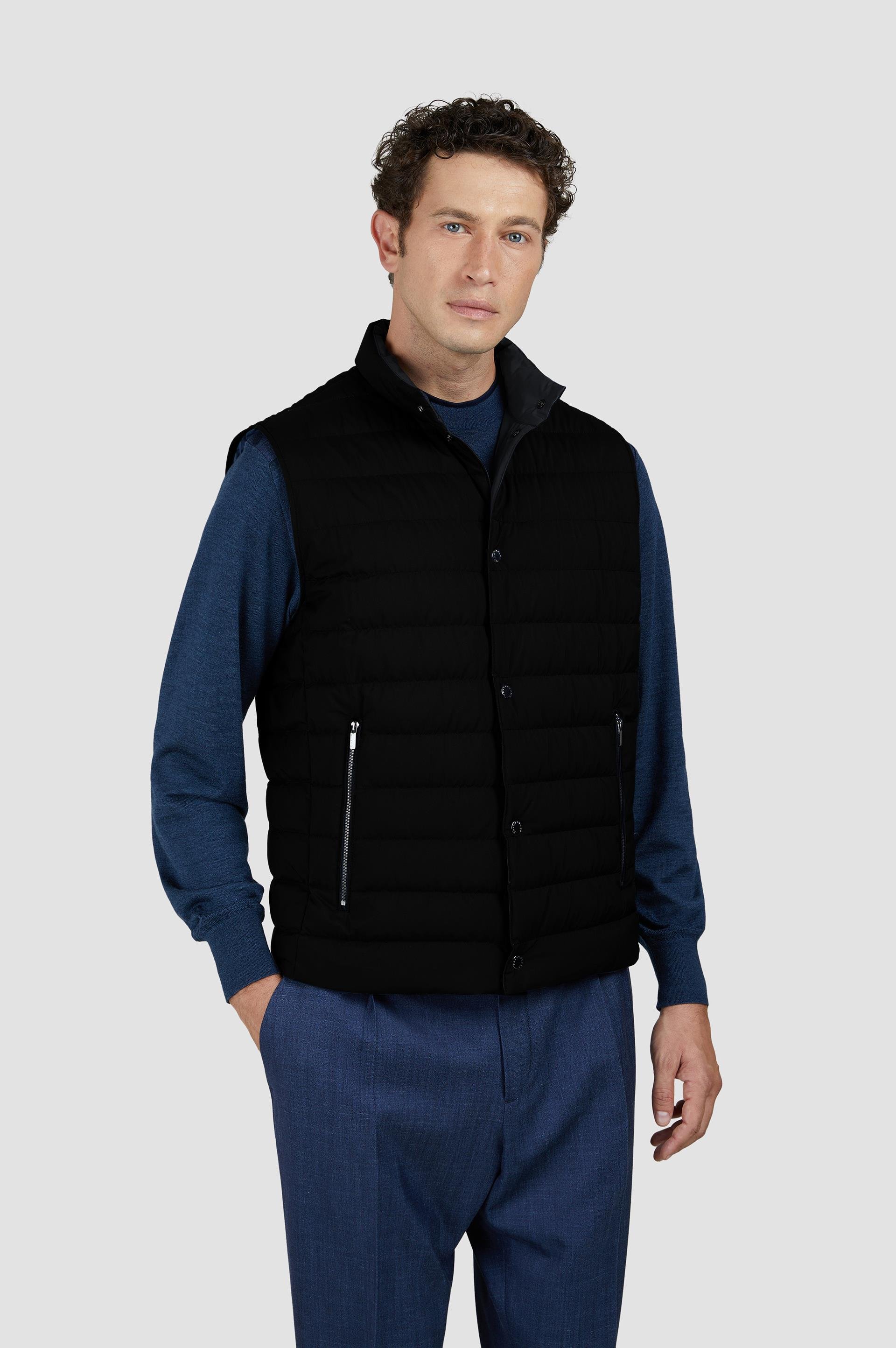 Paul Shark Paul Shark Erkek Kapitoneli Regular Fit Dik Yaka Kolsuz Siyah Yelek 25412630-011