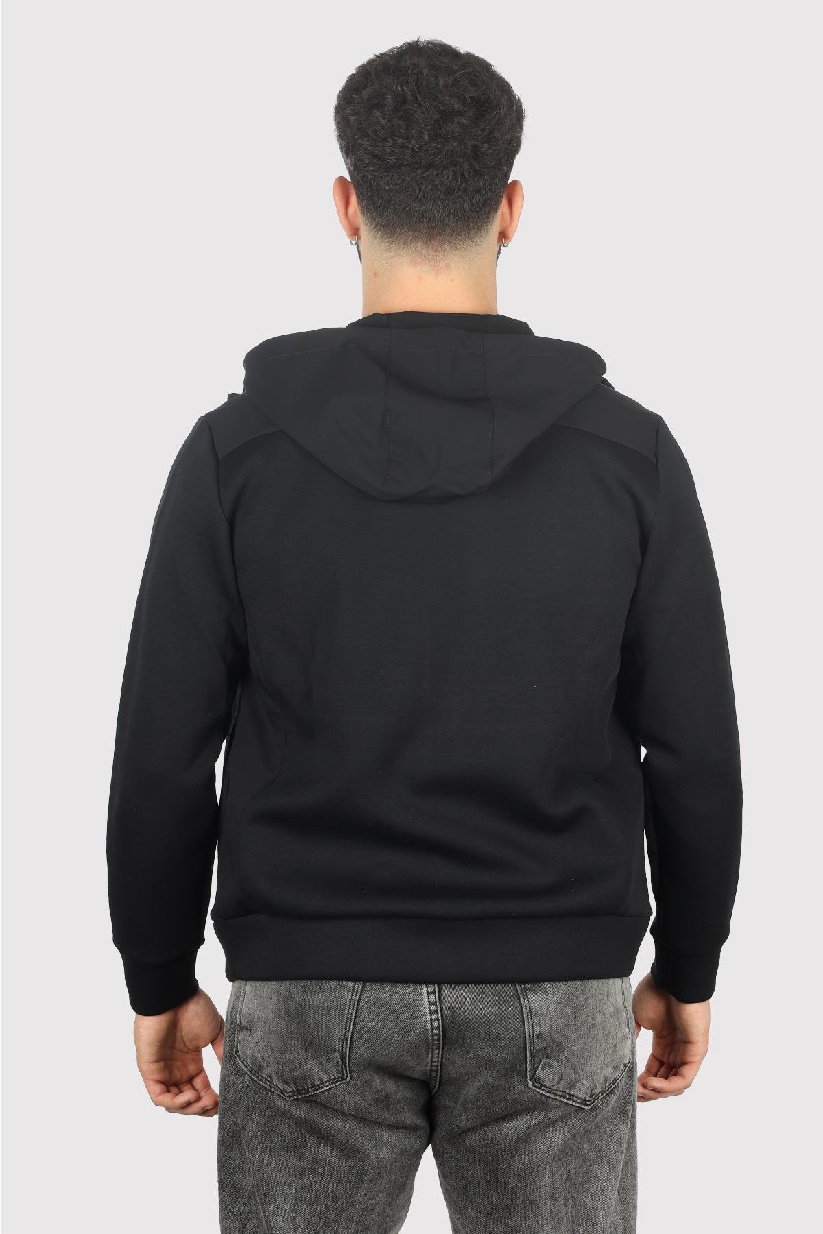 Paul Shark Paul Shark Erkek Kapşonlu Yaka Fermuarlı Uzun Kollu Siyah Sweatshirt 14311867-011