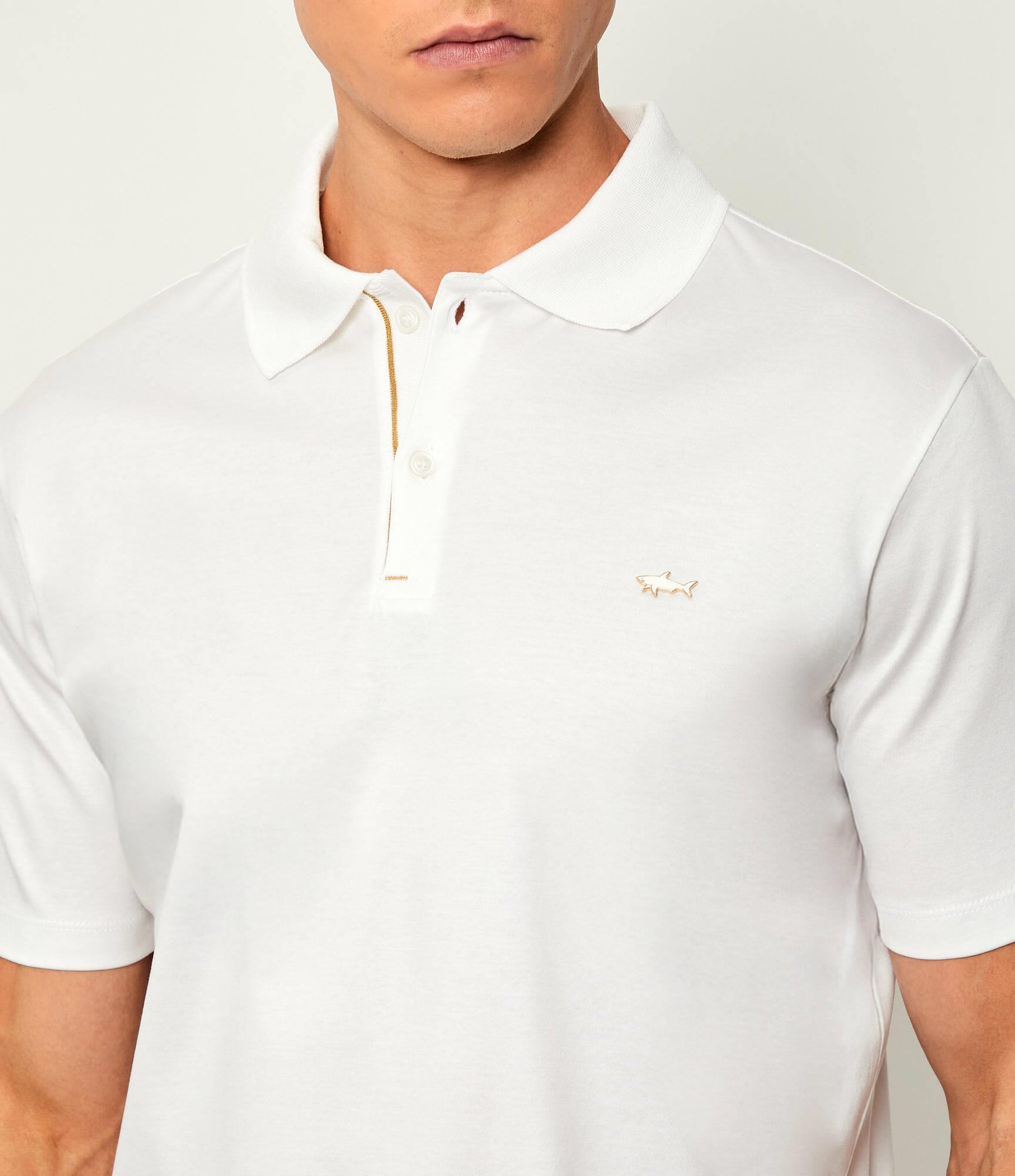 Paul Shark Paul Shark Erkek Kısa Kollu Polo Yaka Düğme Kapamalı Beyaz-Altın Polo Yaka T-Shirt 15311726-46E