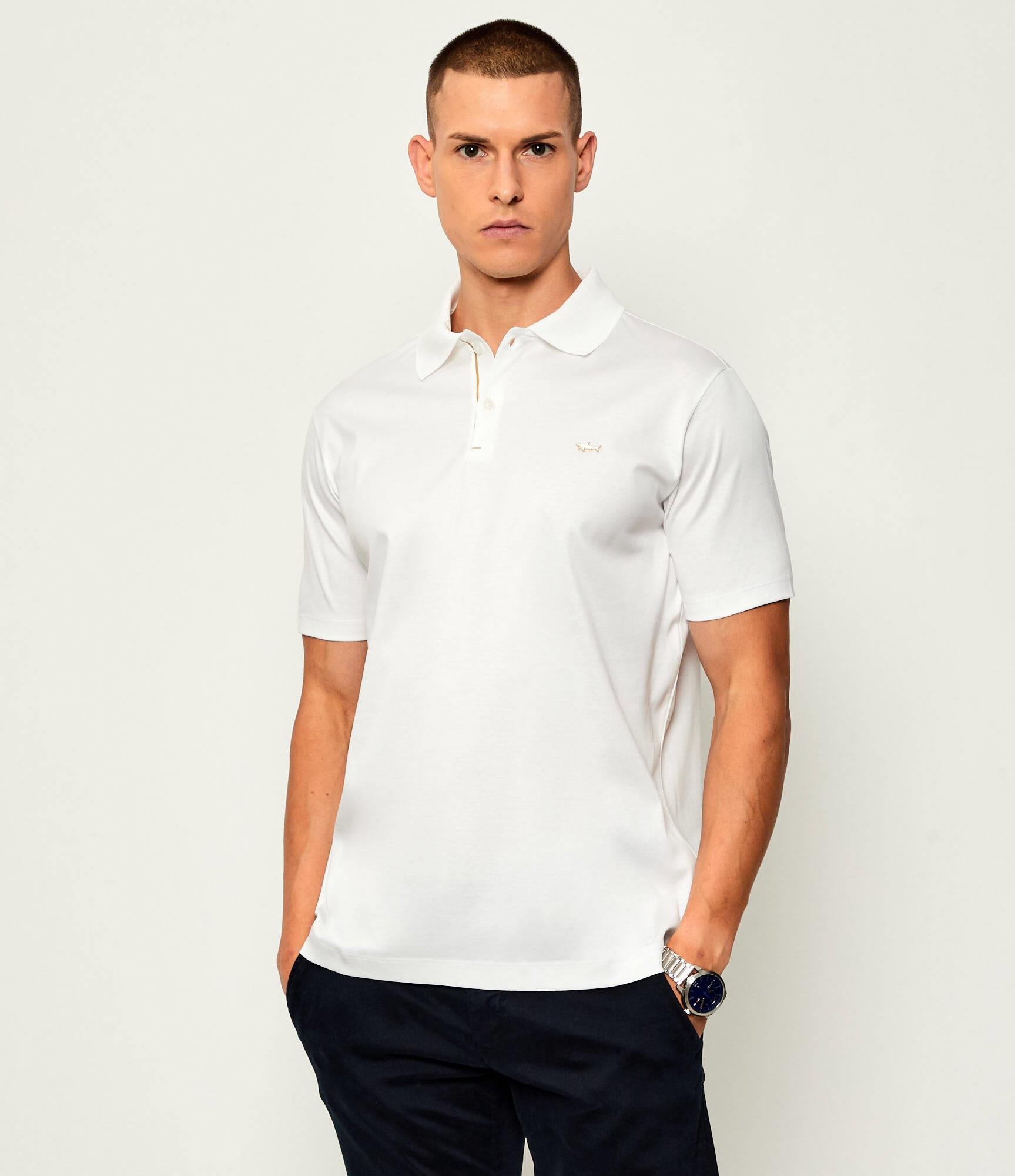 Paul Shark Paul Shark Erkek Kısa Kollu Polo Yaka Düğme Kapamalı Beyaz-Altın Polo Yaka T-Shirt 15311726-46E