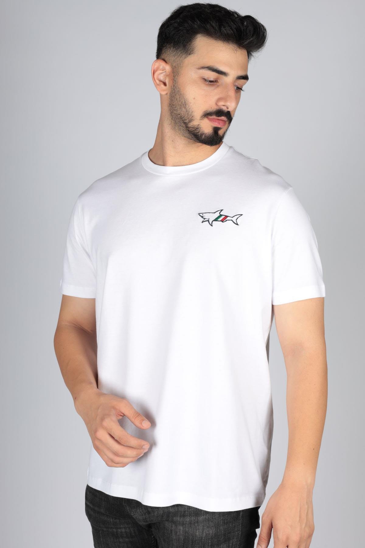 Paul Shark Paul Shark Erkek Logolu Basic Regular Fit Kısa Kollu Beyaz T-Shirt 23411086-010