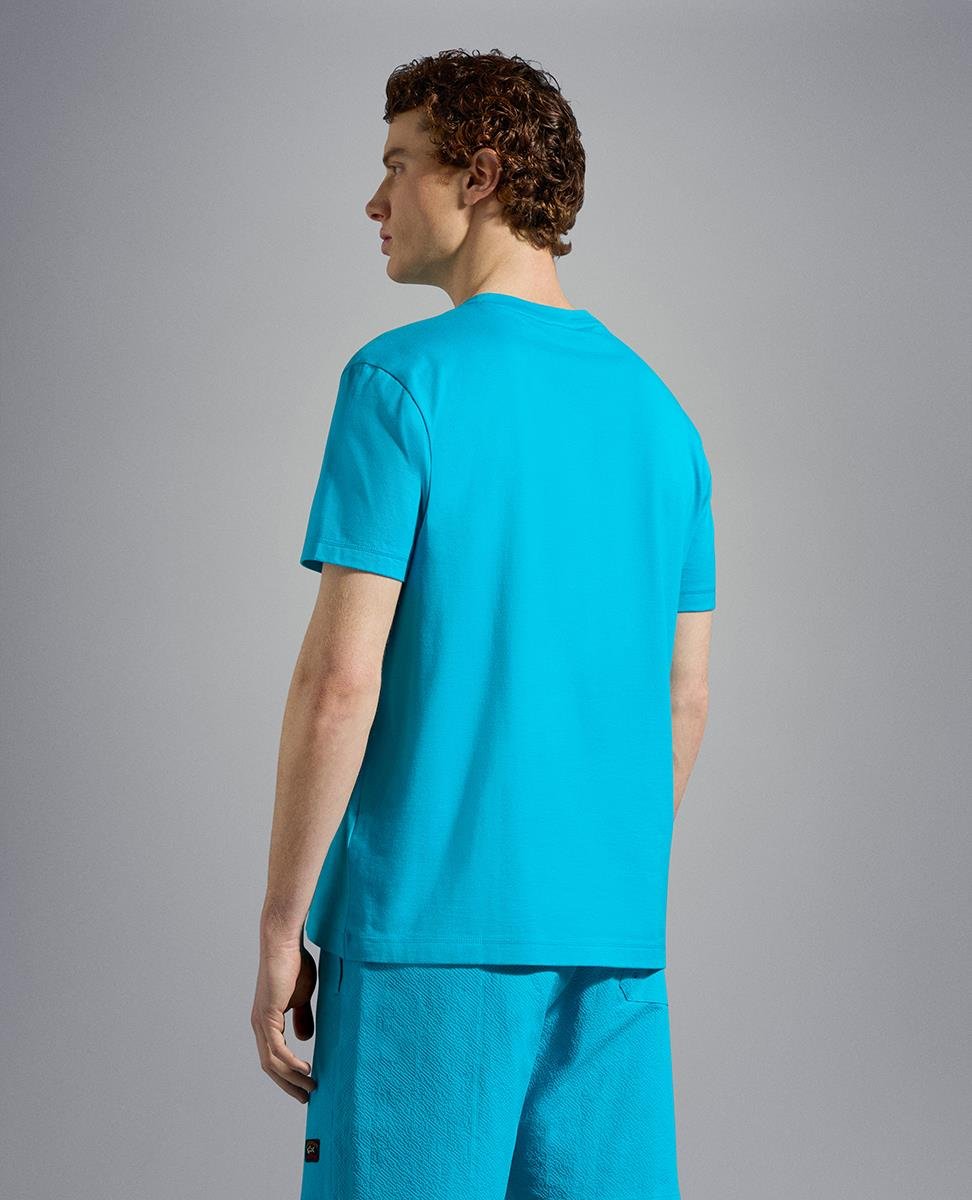 Paul Shark Paul Shark Erkek Logolu Basic Regular Fit Kısa Kollu Turkuaz T-Shirt 23411014-750