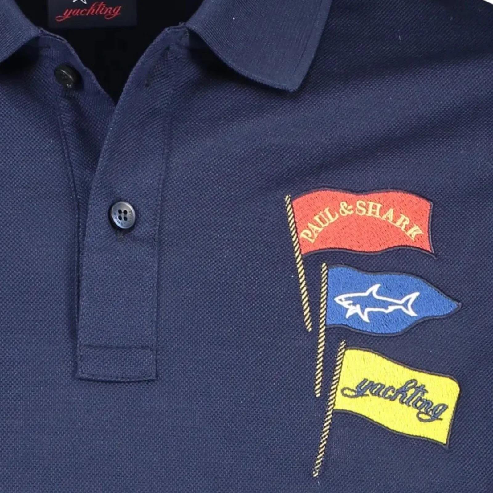 Paul Shark Paul Shark Erkek Logolu Basic Regular Fit Kısa Kollu Lacivert Polo Yaka T-Shirt 23411301-013
