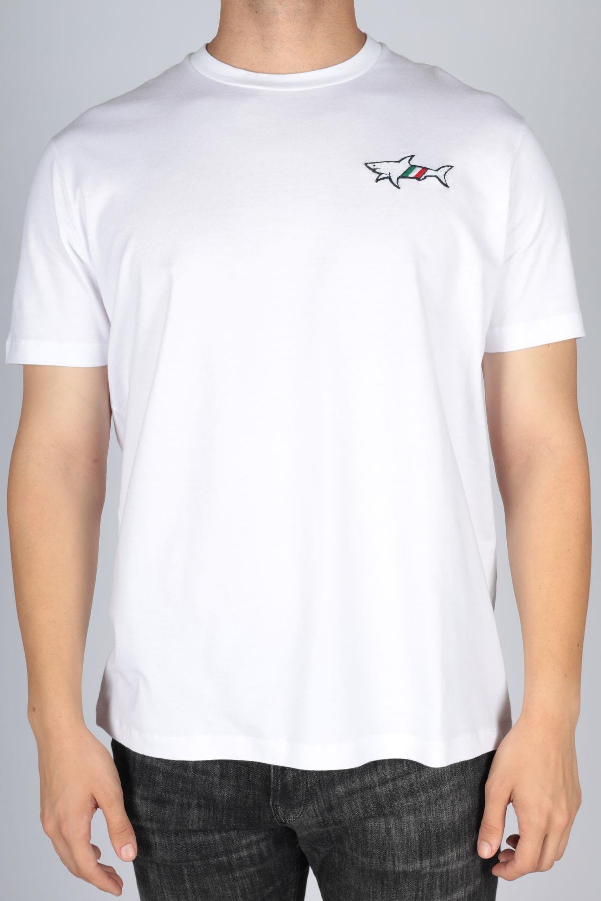 Paul Shark Paul Shark Erkek Logolu Basic Regular Fit Kısa Kollu Beyaz T-Shirt 23411086-010