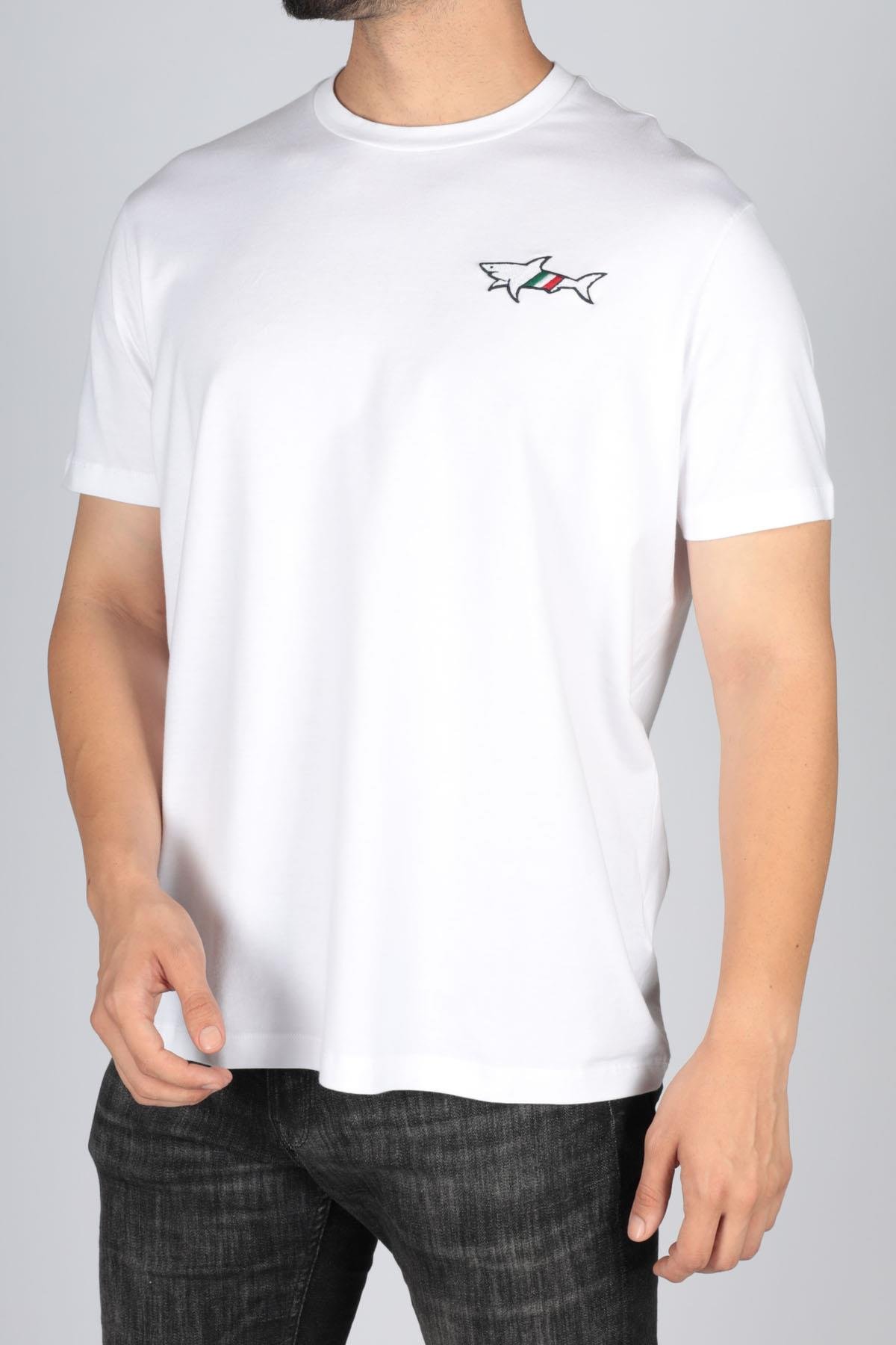 Paul Shark Paul Shark Erkek Logolu Basic Regular Fit Kısa Kollu Beyaz T-Shirt 23411086-010