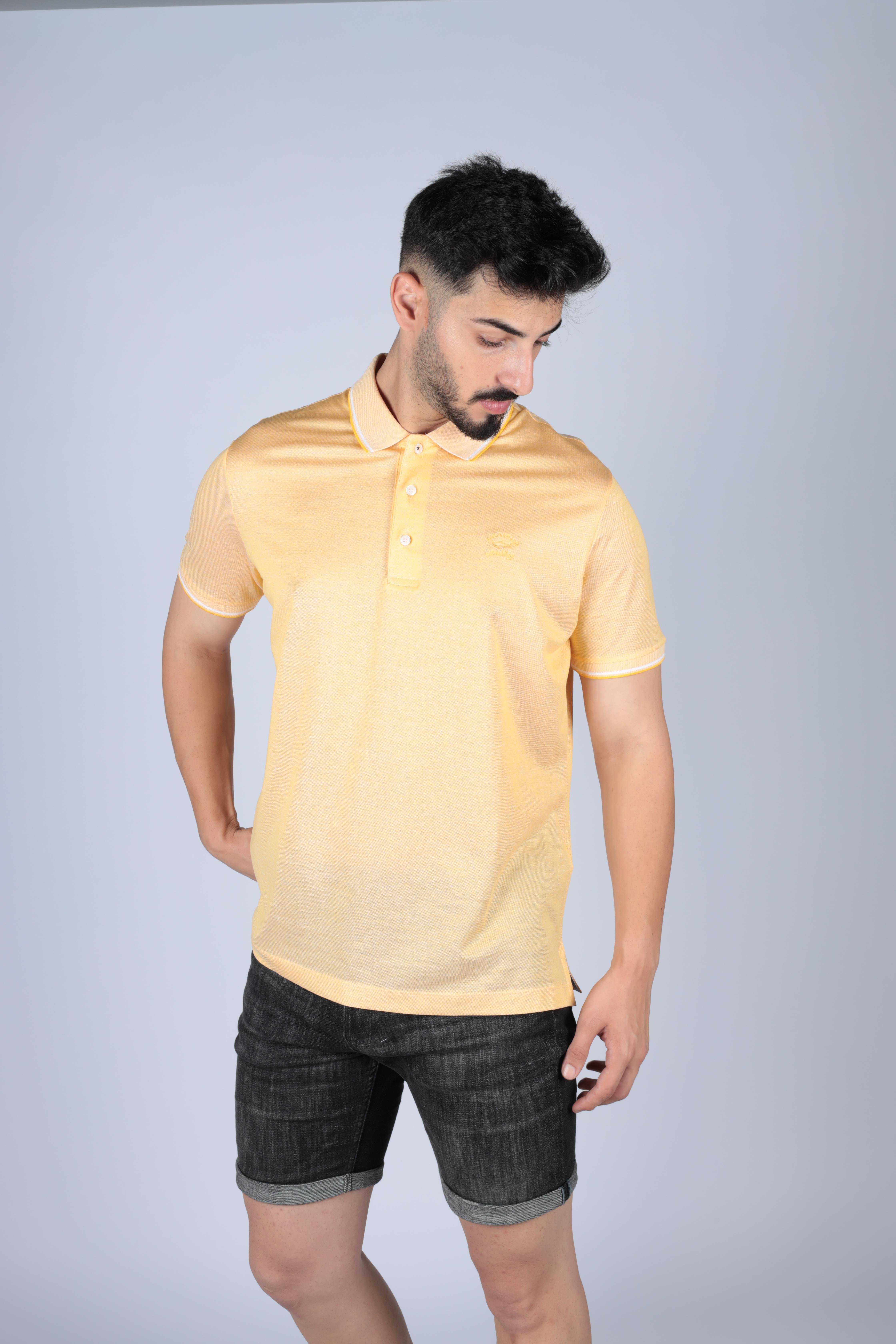 Paul Shark Paul Shark Erkek Logolu Basic Regular Fit Kısa Kollu Sarı Polo Yaka T-Shirt 11311707-043