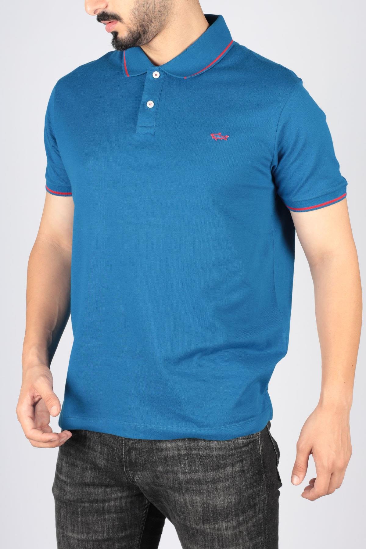 Paul Shark Paul Shark Erkek Logolu Basic Regular Fit Kısa Kollu Mavi1 Polo Yaka T-Shirt 22411254-726