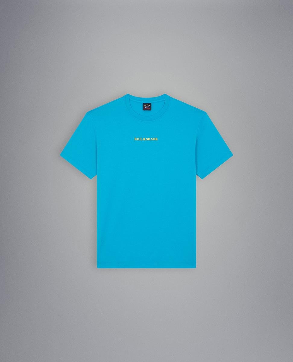 Paul Shark Paul Shark Erkek Logolu Basic Regular Fit Kısa Kollu Turkuaz T-Shirt 23411014-750