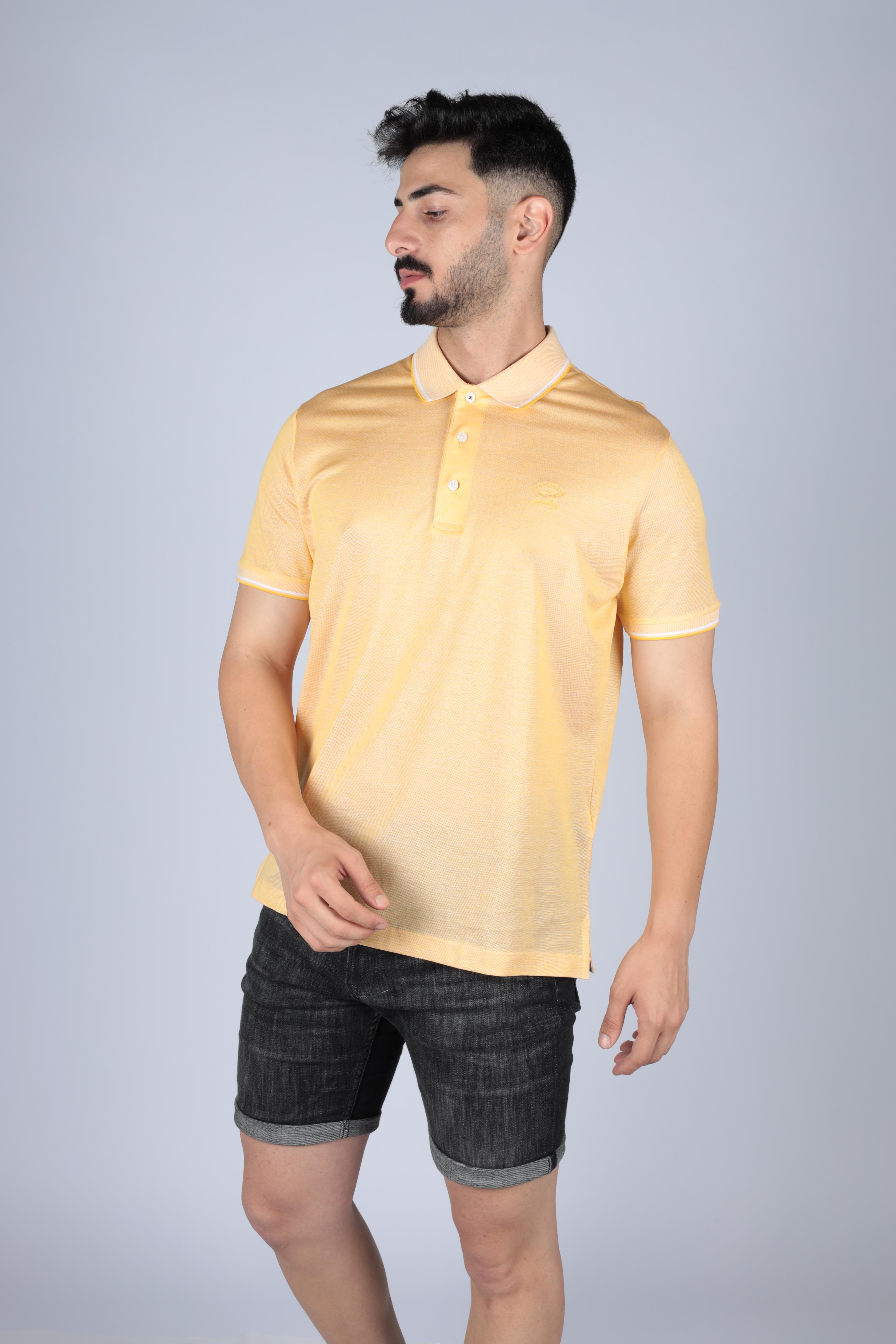 Paul Shark Paul Shark Erkek Logolu Basic Regular Fit Kısa Kollu Sarı Polo Yaka T-Shirt 11311707-043
