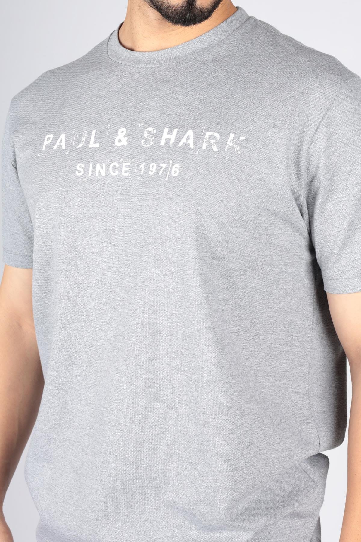 Paul Shark Paul Shark Erkek Logolu Basic Regular Fit Kısa Kollu Gri T-Shirt 23411065-930