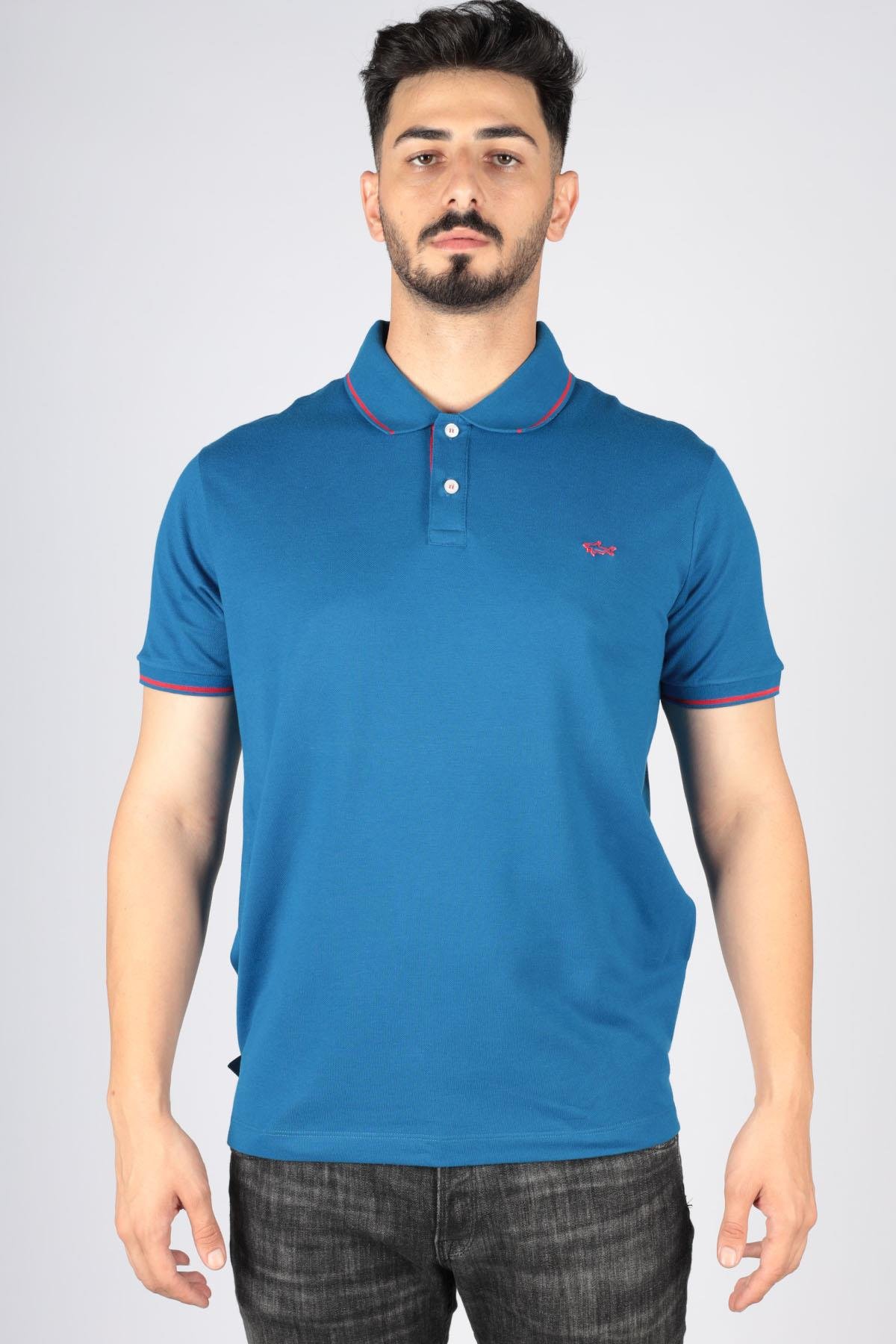 Paul Shark Paul Shark Erkek Logolu Basic Regular Fit Kısa Kollu Mavi1 Polo Yaka T-Shirt 22411254-726