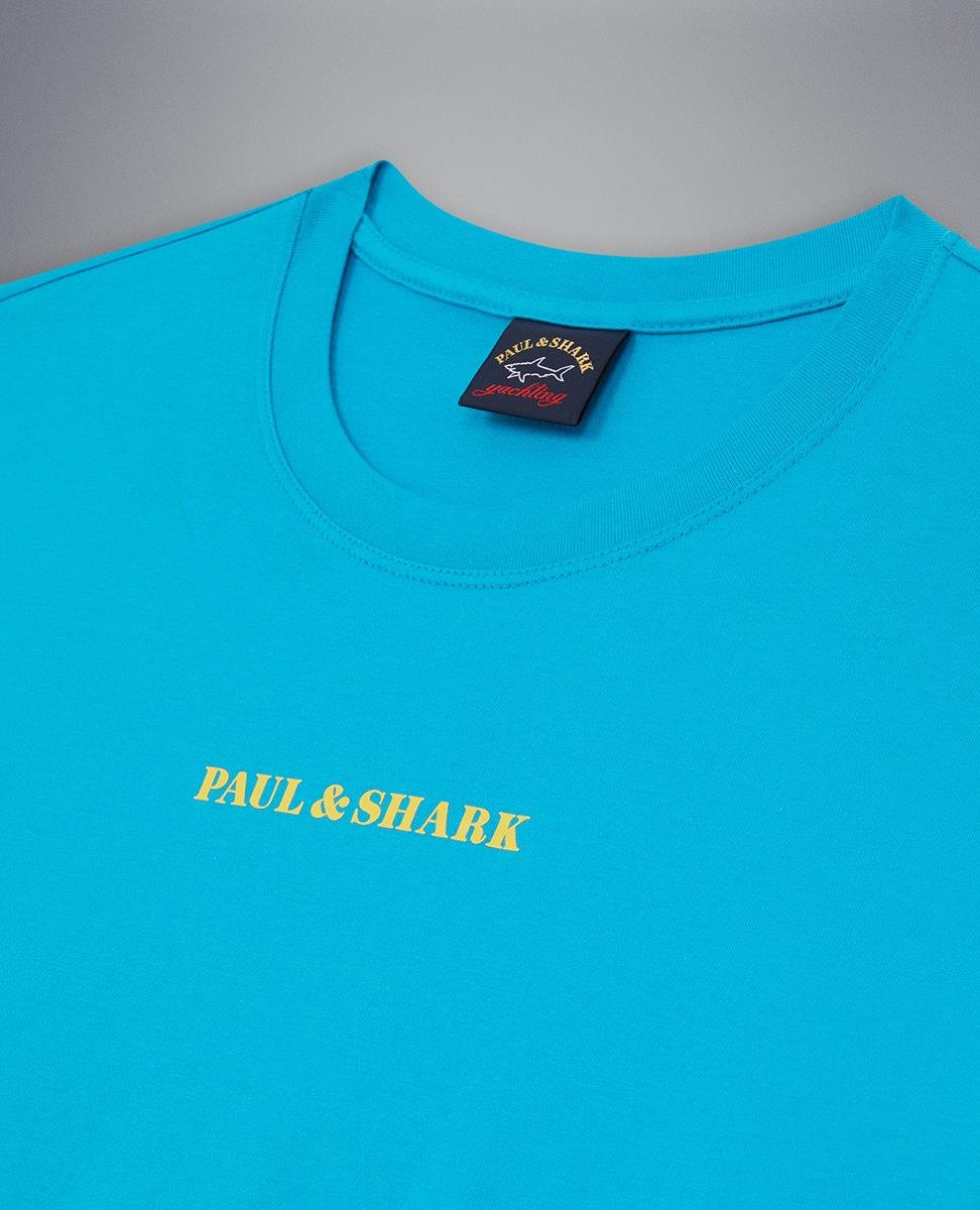Paul Shark Paul Shark Erkek Logolu Basic Regular Fit Kısa Kollu Turkuaz T-Shirt 23411014-750